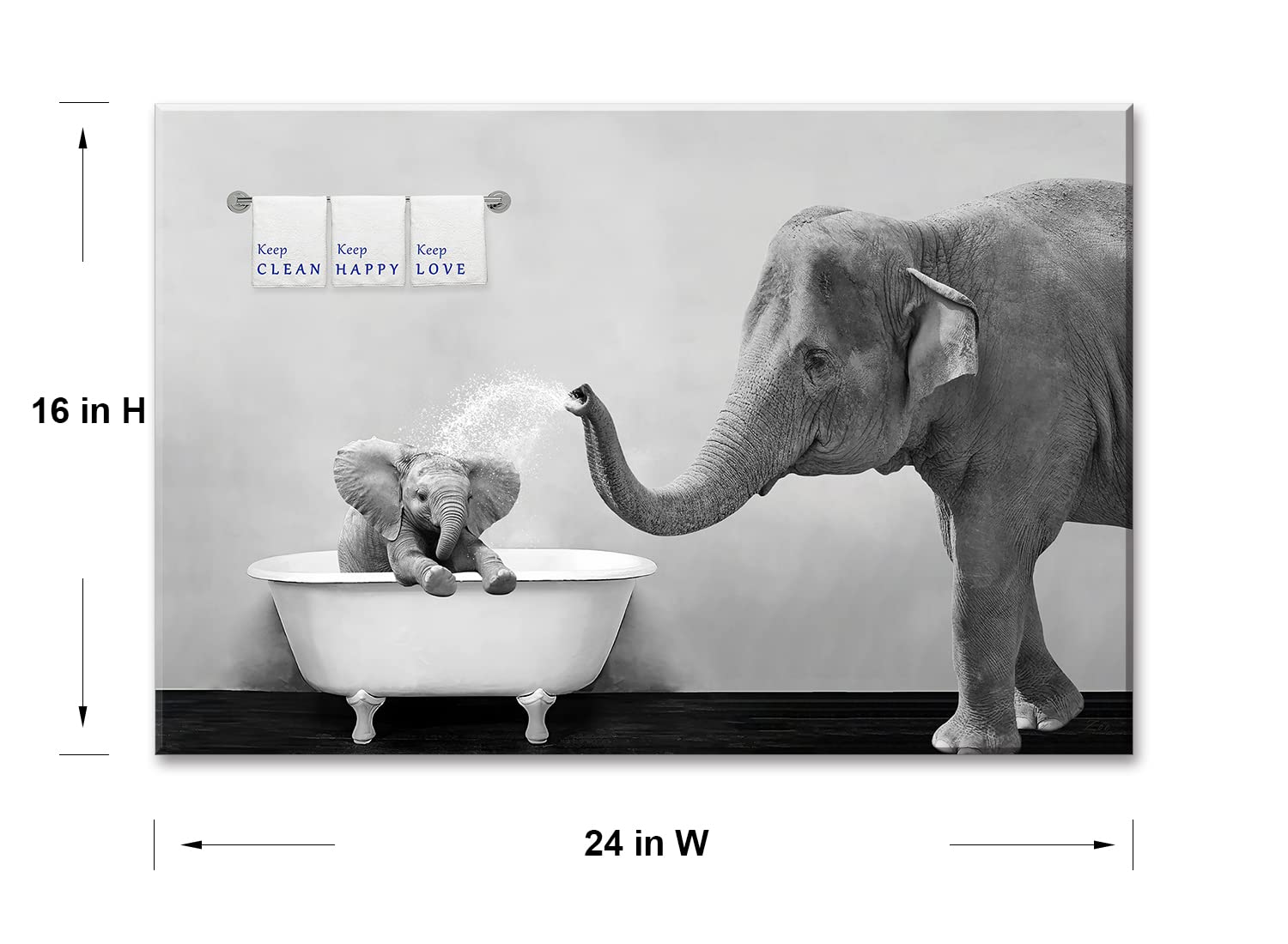 Piy Painting Elephant Bathroom Decor Wall Art, Funny Canvas Prints Of Mother And Child Playing Water In Bath Crock, Warm Bathtub