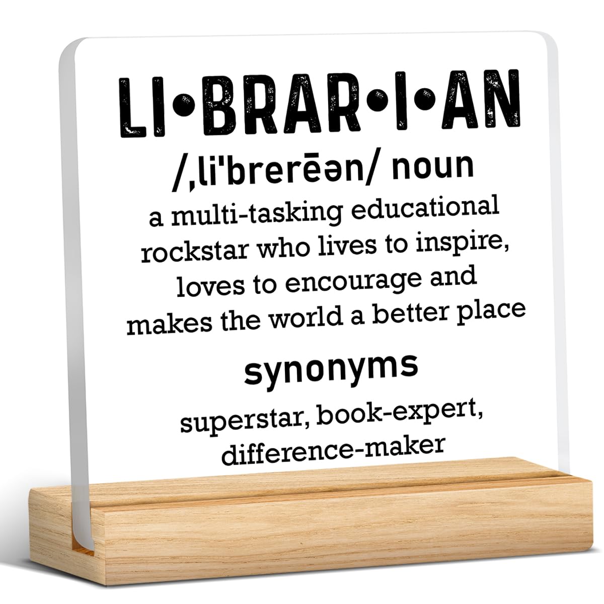 Librarian Gifts for Women Men, Birthday Gifts for Book Lover Bookworm, Librarian Definition Acrylic Desk Sign Decor