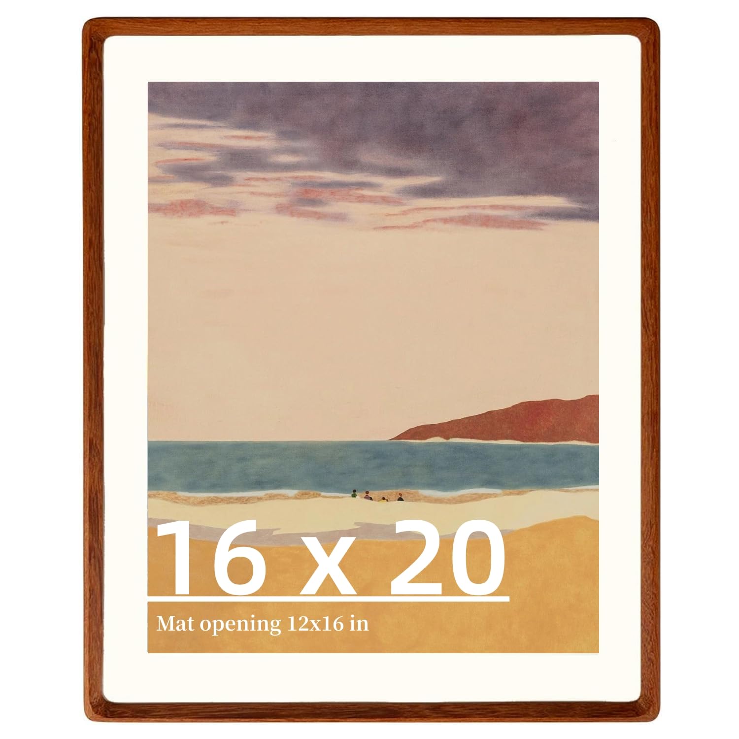 Zibrelte Natural Wood 16x20 Frames, Real Walnut Wood 16 x 20 Picture Frame with Mat for 12x16, Rounded Corner 16x20 Poster Frame