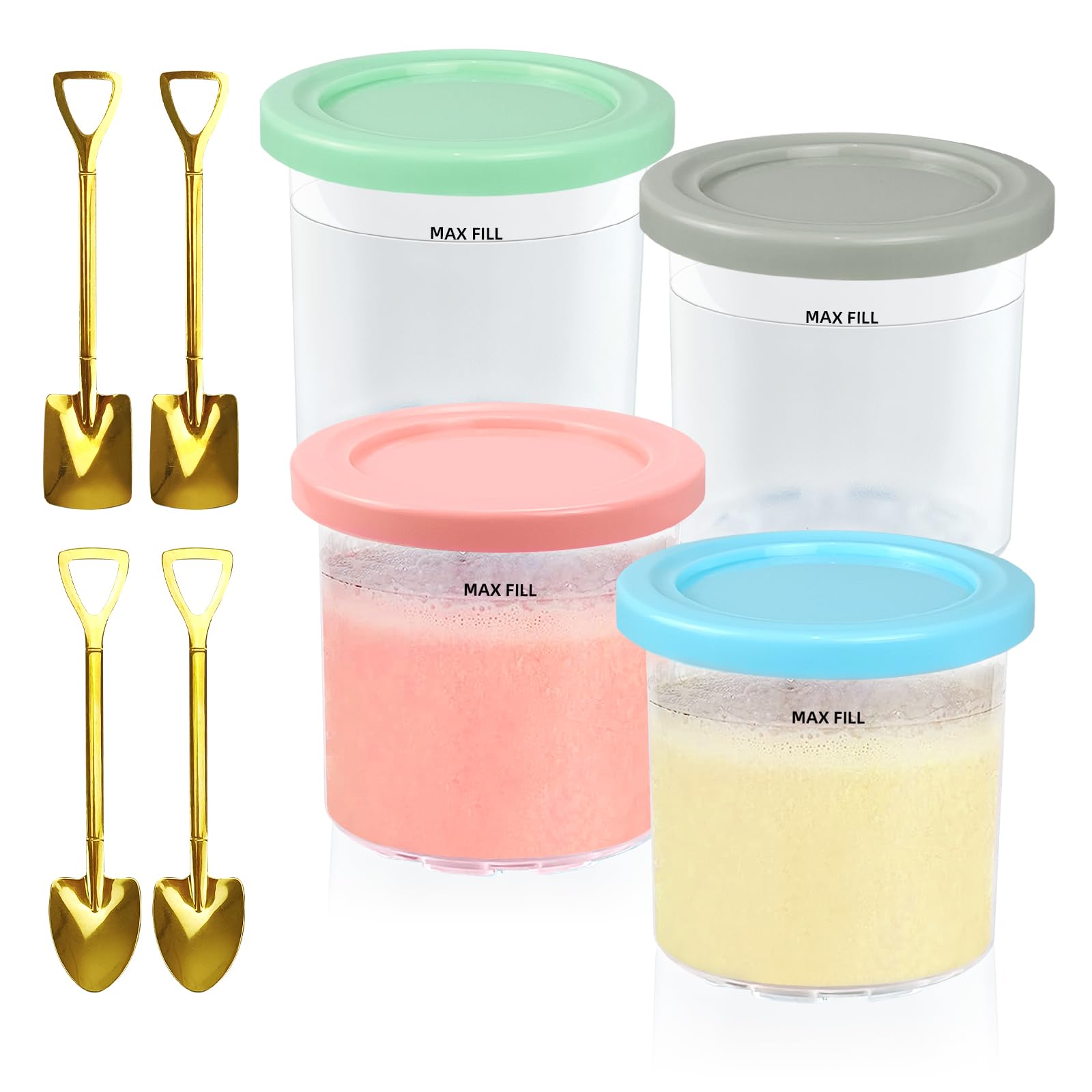 16Oz Ninja Creami Containers,4Pcs Creami Pint Containers,Ice Cream Pints Containers With Lids For Nc301 Nc300 Nc299Amz Series Ic