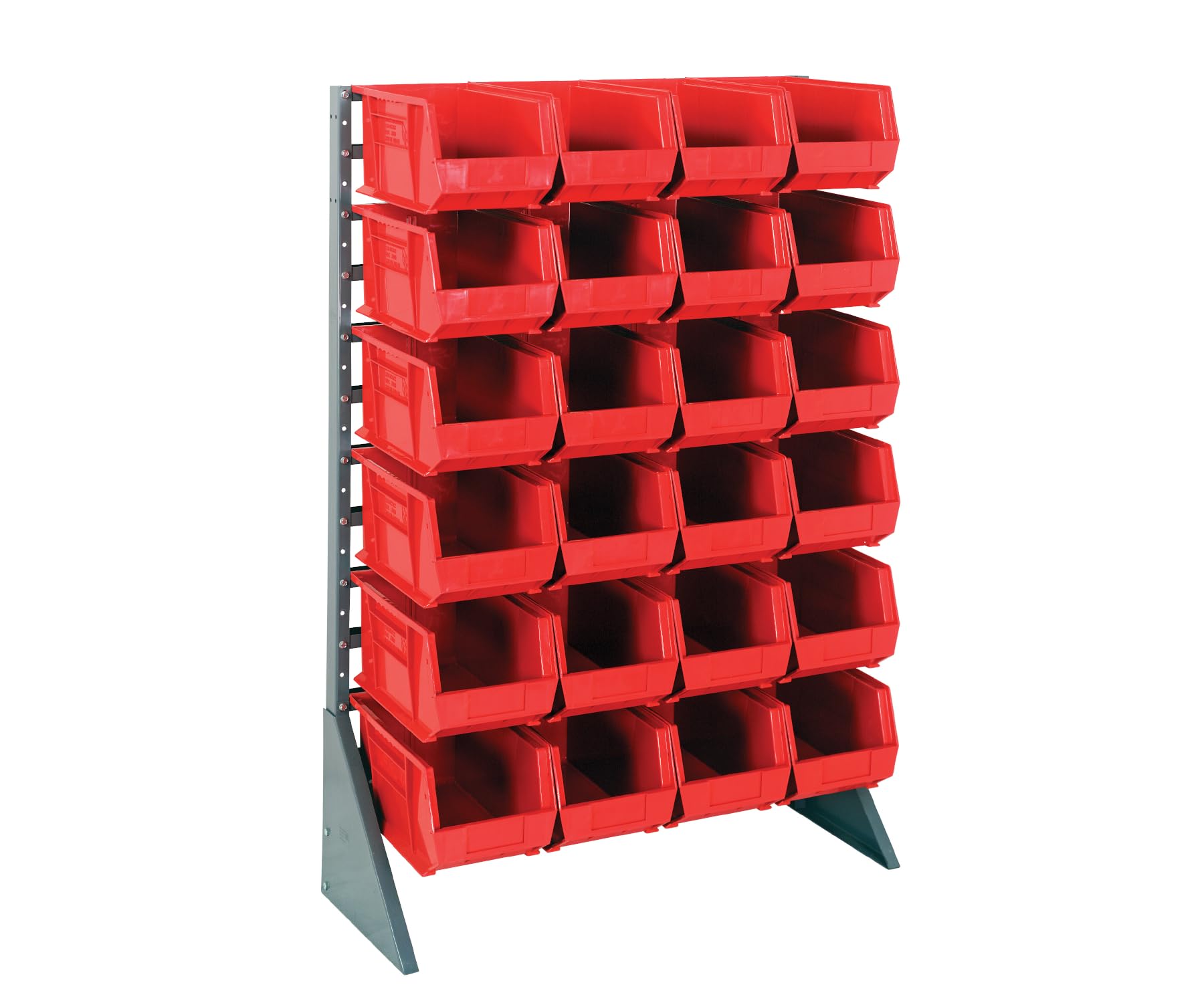 Rail Rack, Single Sided, 36L X 15W X 53H, 600 Lbs Load Capacity, Includes: (12) Rails And (24) Qus240 Red Bins, Galvanized Steel
