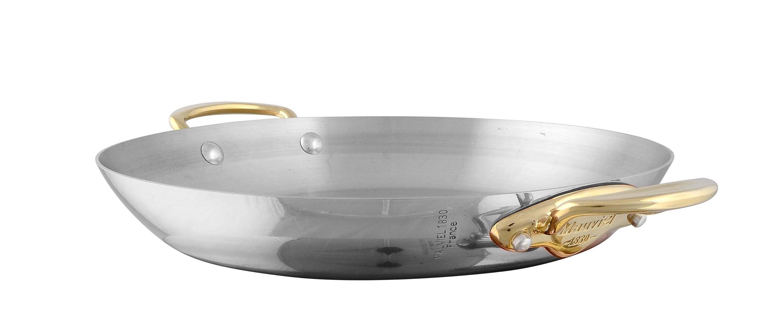 Mauviel M'Cook B Stainless Steel Round Pan With Brass Handles, 11-In, Made In France
