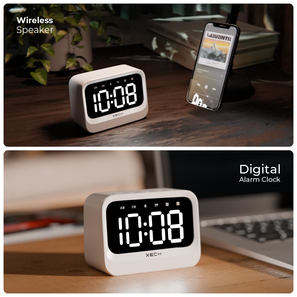 Xech Plastic Alarm Clock For Students And Heavy Sleepers Mini Digital Clock With Speaker Dual Alarm Usb C Powered Loud Alarm For