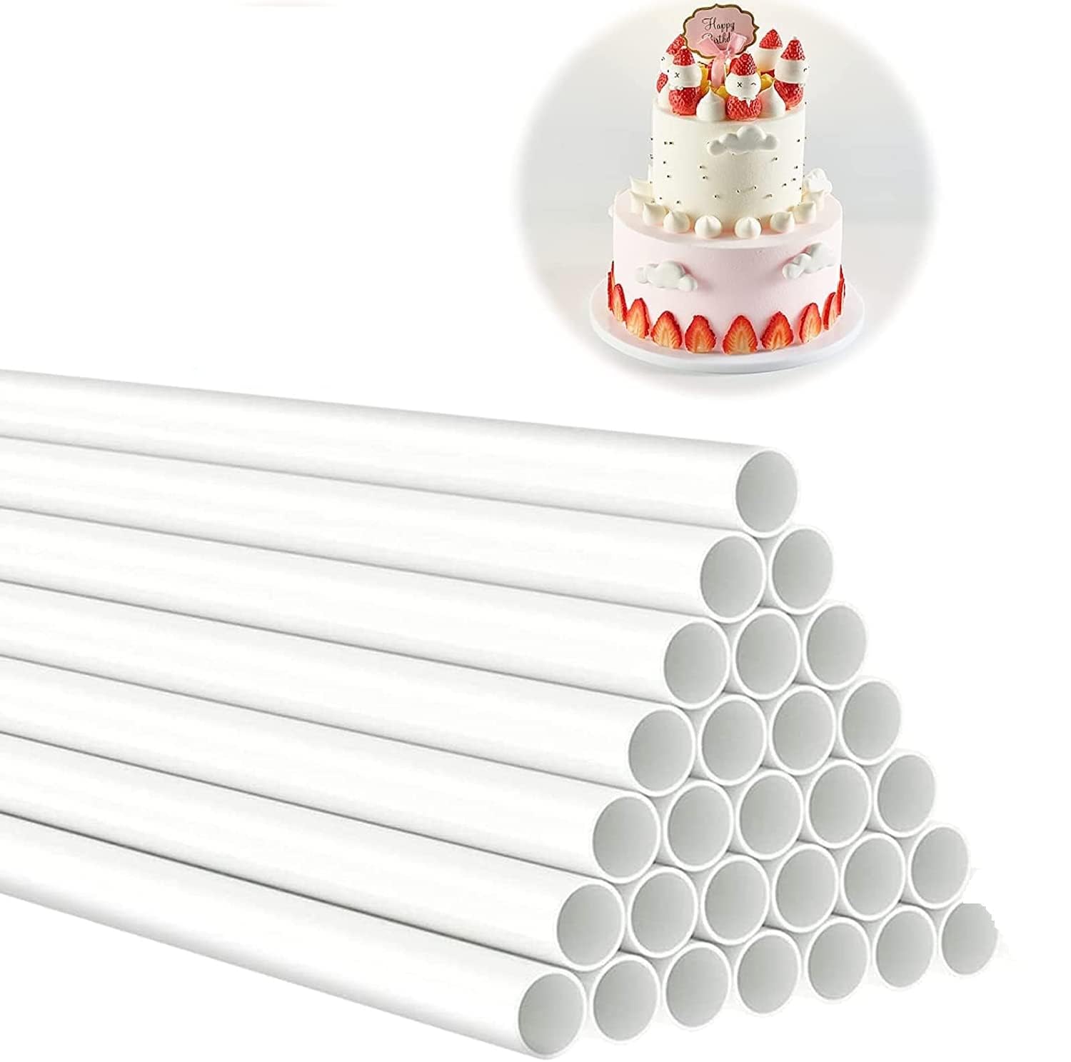 Datpuik 25Pcs 4 Inch White Plastic Cake Dowel Rods For Tiered Pillars Construction And Stacking Supporting Round Dowels Straws W