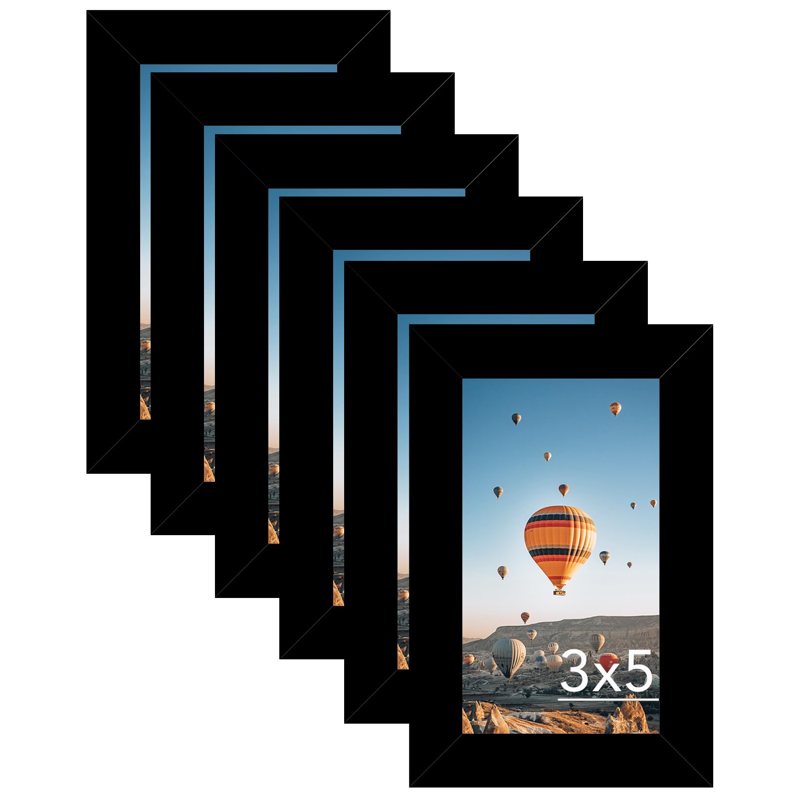 JCJMY 3x5 Picture Frame Set of 6 Black for Tabletop, 3 x 5 Photo Frame with Shatter Resistant Plexiglass, Sturdy 3 by 5 Poster F