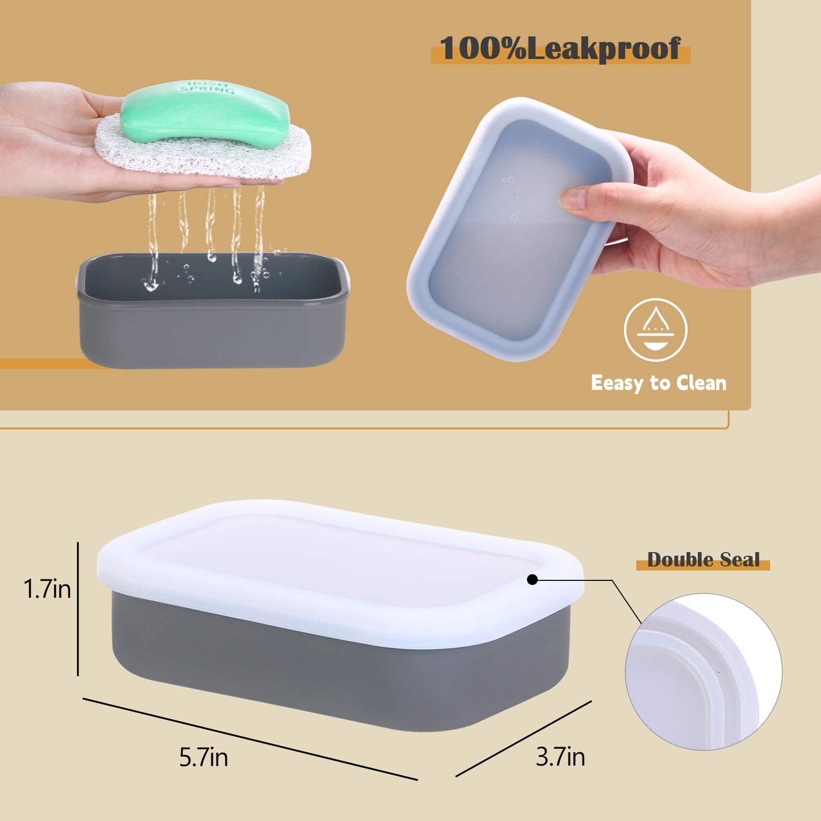 Titati Large Travel Soap Case, Leakproof Shampoo Bar Holder, Silicone Travel Soap Container, Soap Travel Case, Portable Soap Box