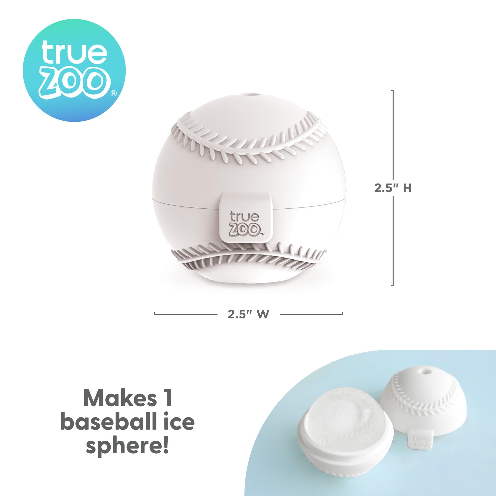 True Zoo Baseball Ice Mold, Silicone Ice Sphere Mold, Novelty Ice Maker, Set Of 1, White, Dishwasher Safe, Ice Cube Tray