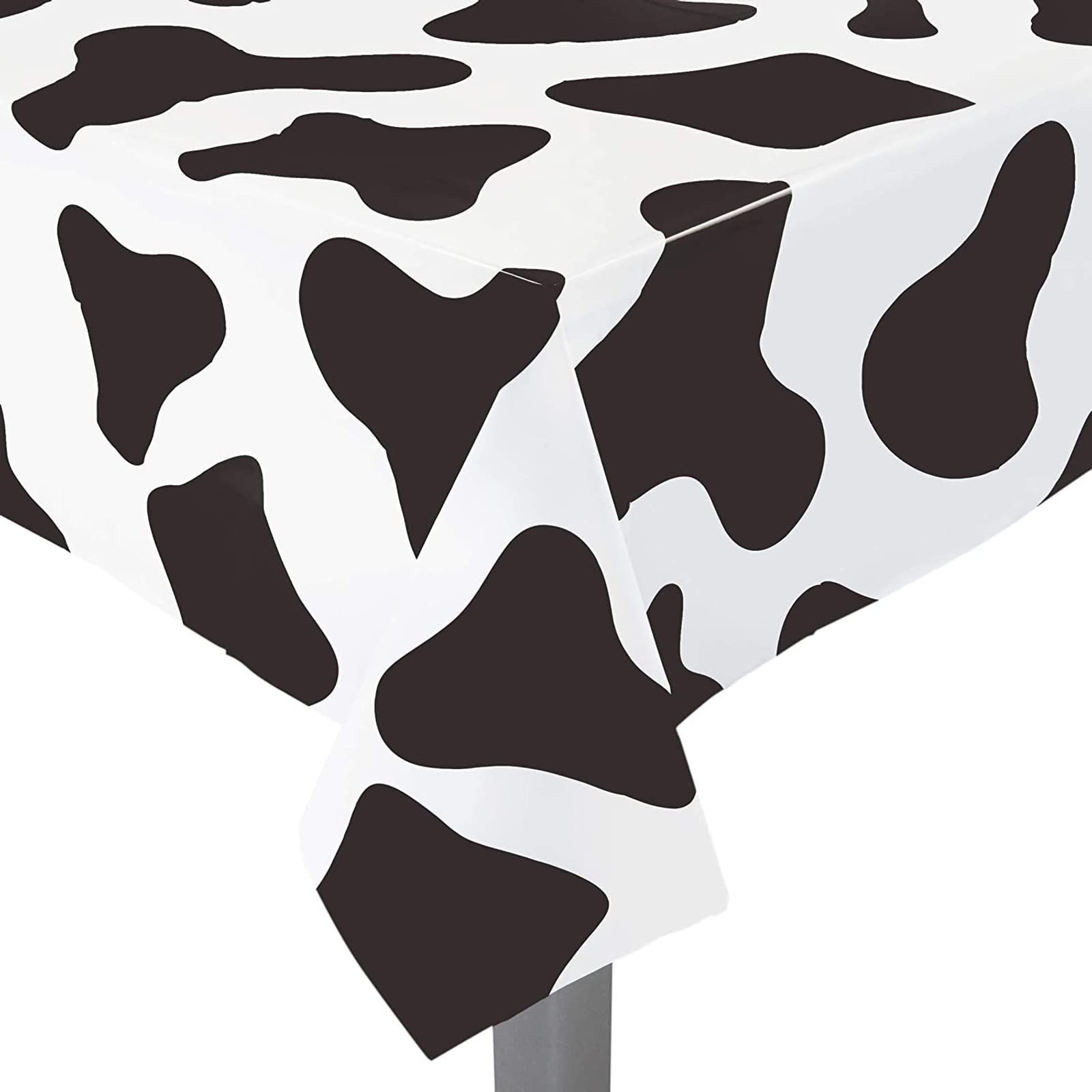 Blue Panda Cow Print Tablecloth For Farm Animal Party (54 X 108 In, 3 Pack)
