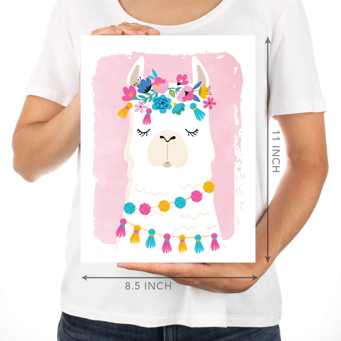 Andaz Press Llama Theme Nursery Kids Room Unframed Hanging Wall Art Poster Home Decor, 8.5X11-Inch, Girl Pink, Watercolor Cactus