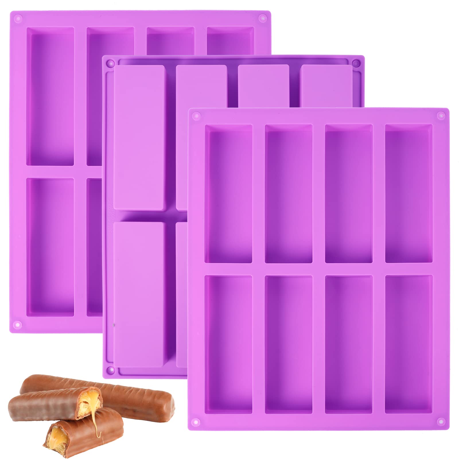 3 Pack Granola Bar Mold Silicone Mold,8 Cavity Rectangle Energy Bar Mold,Cereal Bar Molds For Ganache, Chocolate Bar, Truffles,
