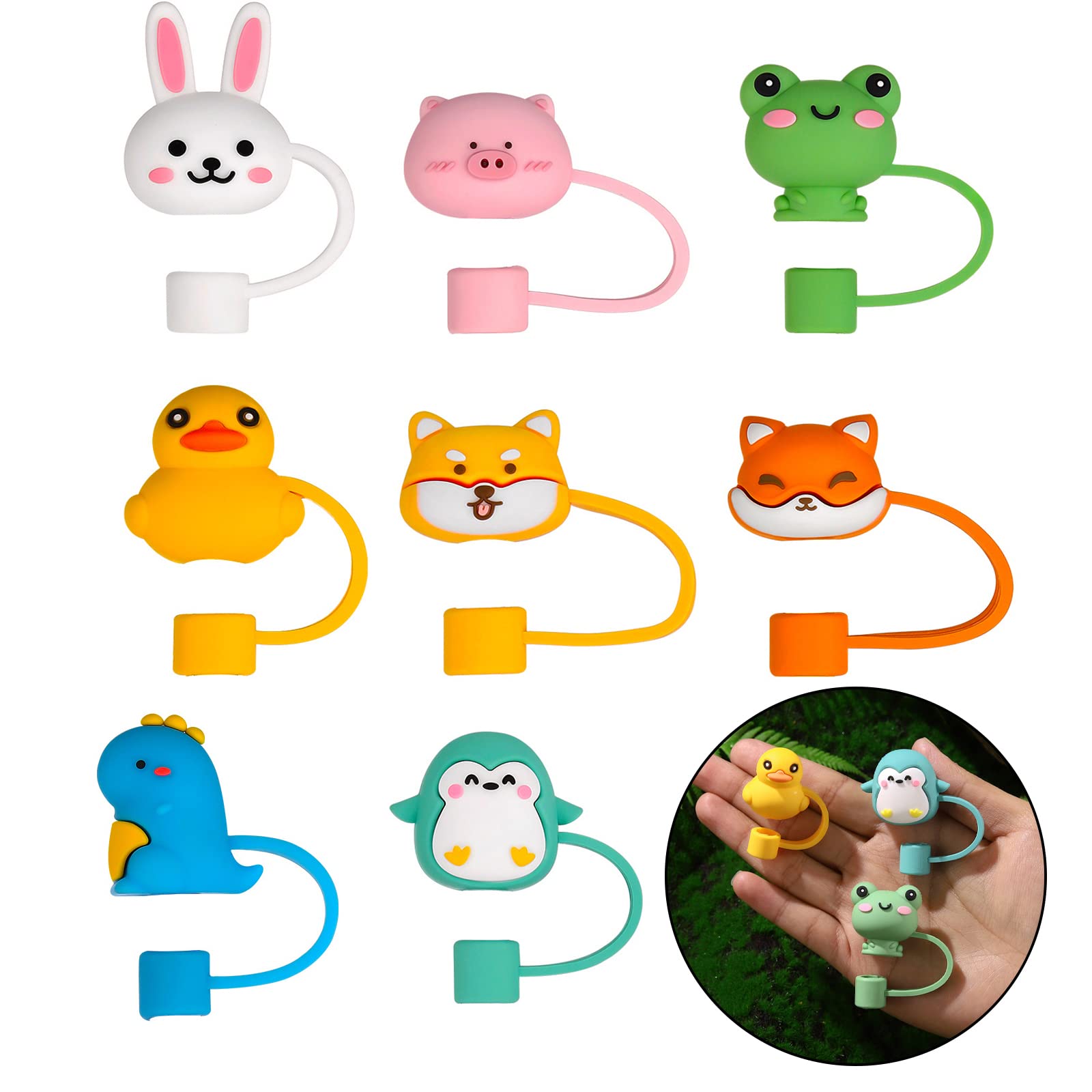 8Pcs Animals Straw Tips Cover Reusable 6Mm Straw Toppers Dust-Proof Straw Protector Cover Plugs For Tumblers Small Straws Portab