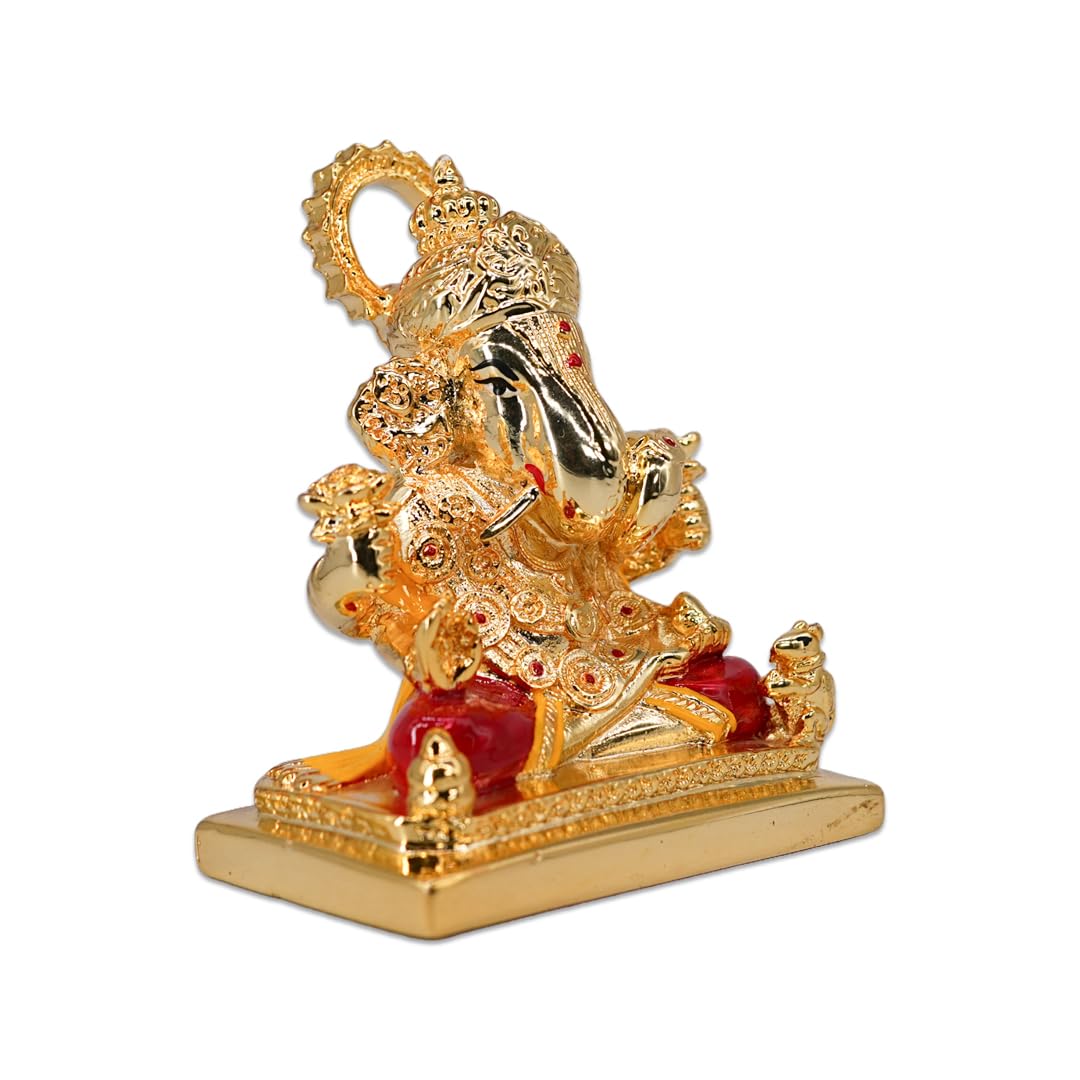 Aarya24Kt Gold Plated Square Base Dagdusheth Ganpati | Ganesh Idol For Car Dashboard, Office Desk,Home Temple & Business Success