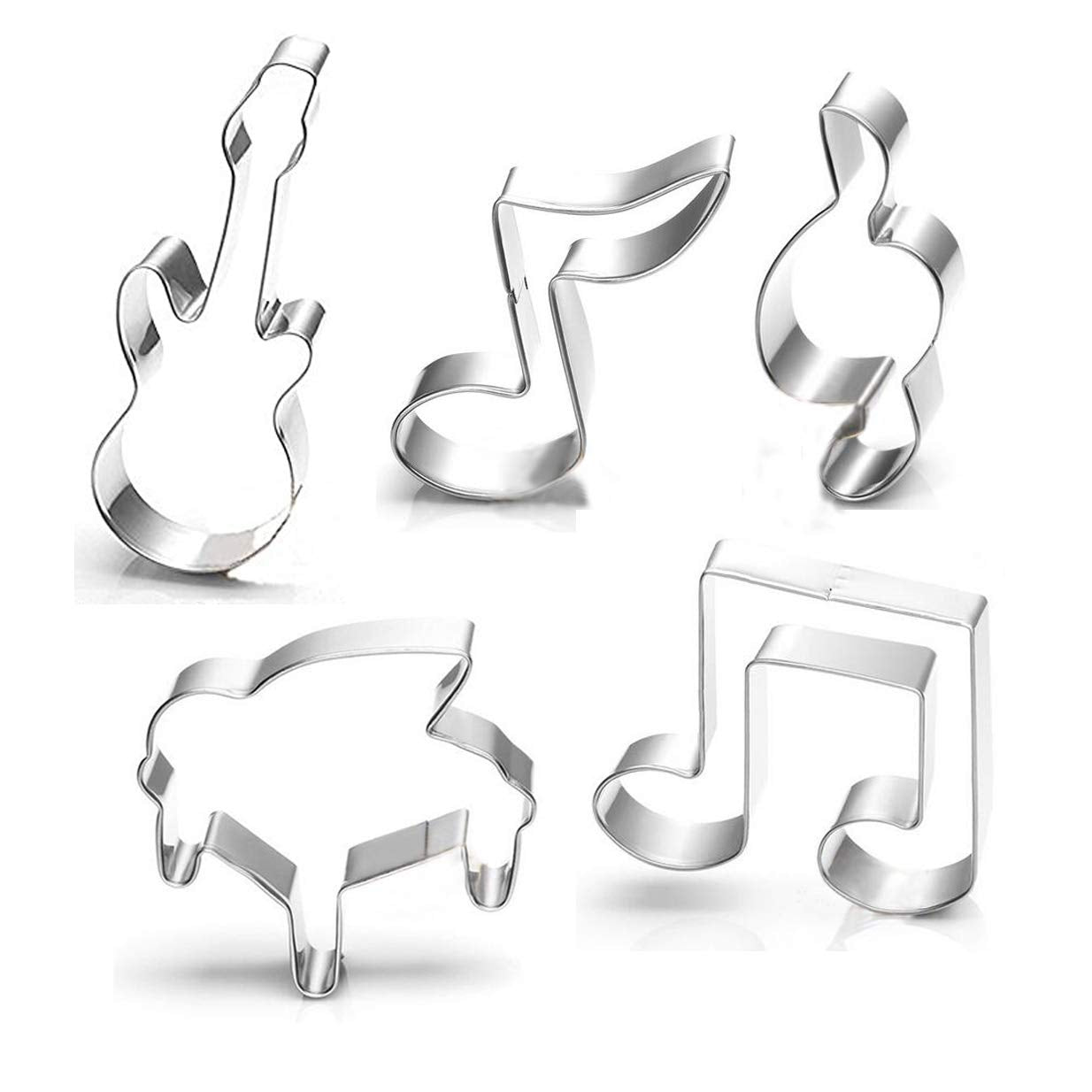 Wotoy Guitar, Piano,Musical Notes Sign Music Theme Biscuit Cookie Cutter 5 Piece Set - Stainless Steel