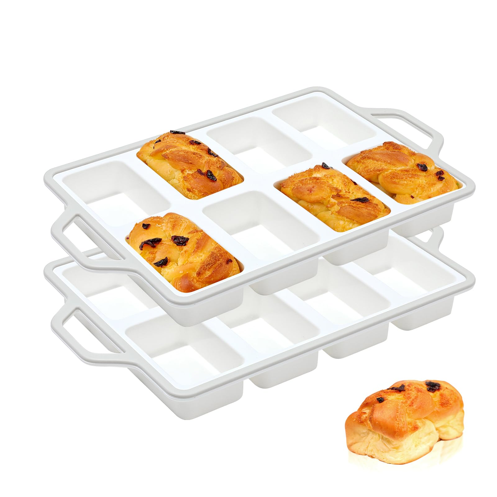 Vinino Silicone Mini Loaf Pans with Metal Reinforced Frame-2 Pack, Non-stick Silicone Bread Pan for Baking 8-Cavity, Tiny Banana