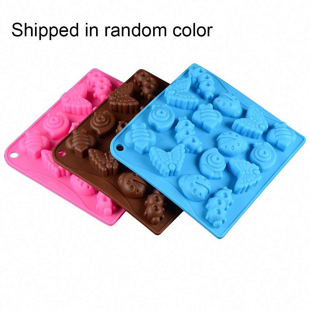 2Pcs 16 Cavity Insect Silicone Molds Butterfly Snail Ladybug Bee Bug Chocolate Candy Mold Insects Crayon Wax Melt Mini Soap Moul