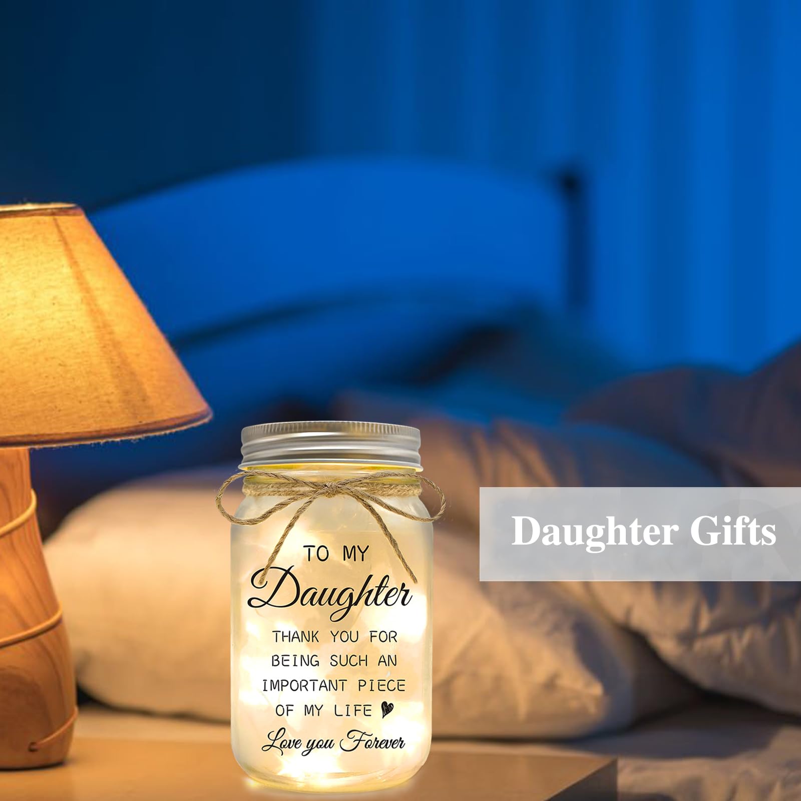 YOISTREVISK Daughter Gift from Mom - Mason Jar with Warm Lights, Daughter Gifts for Mothers Day, Idea Daughters Birthday Gifts f