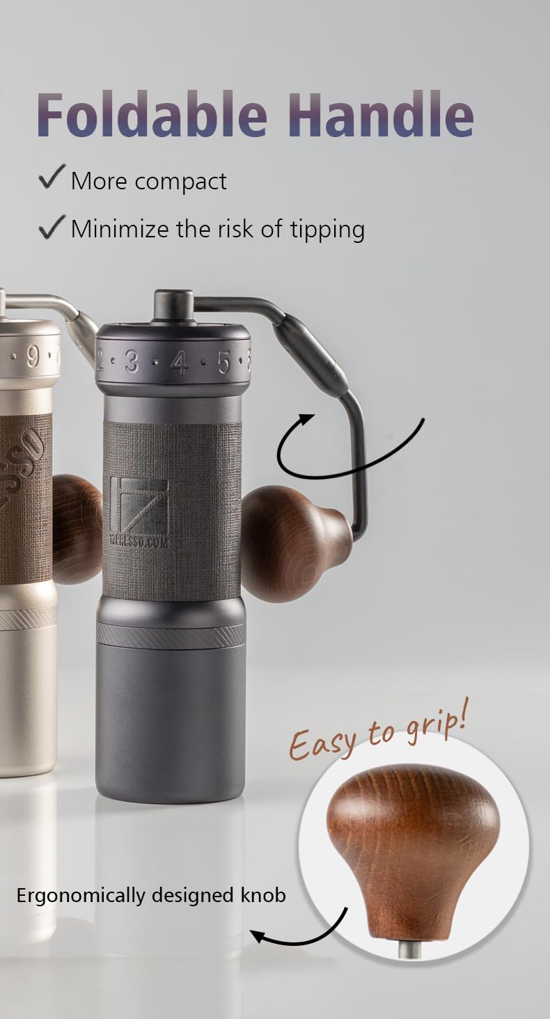 1Zpresso K-Ultra Manual Coffee Grinder Silver With Carrying Case, Assembly Consistency Grind Stainless Steel Conical Burr, Folda
