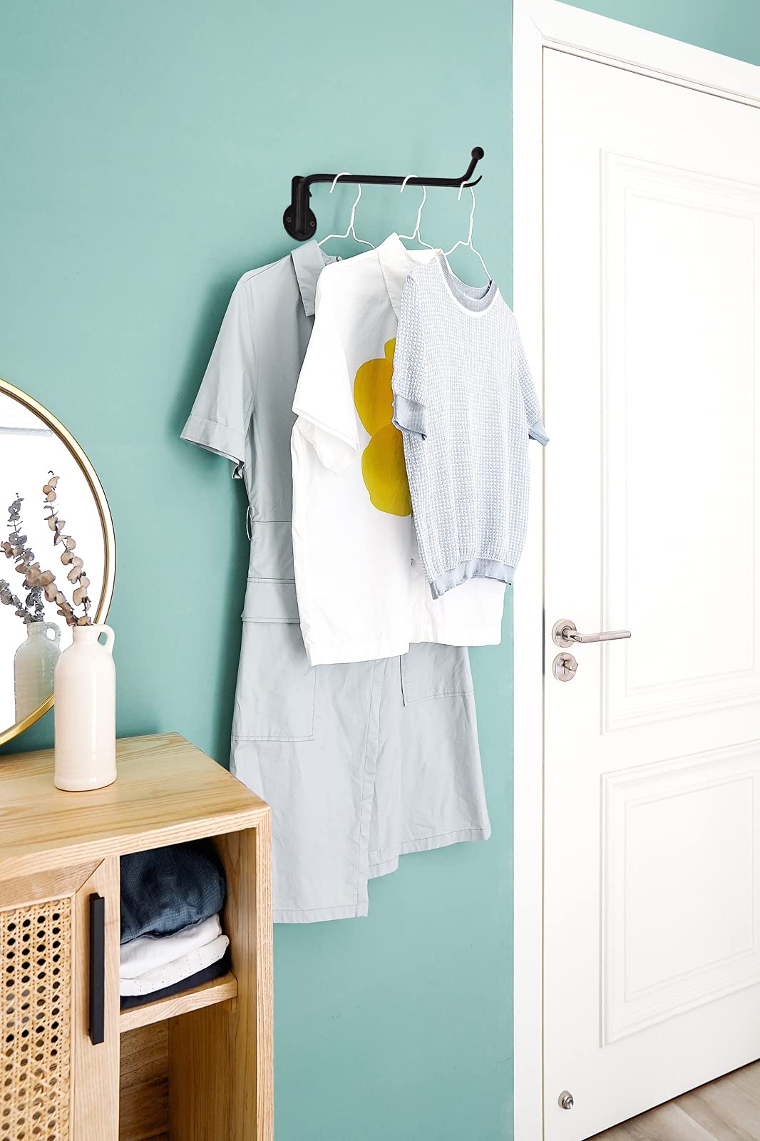 Mkono Wall Mounted Clothes Hanger Rack With Swing Arm Holder Valet Hook Metal Hanging Drying Rack Space Saving For Closet Organi