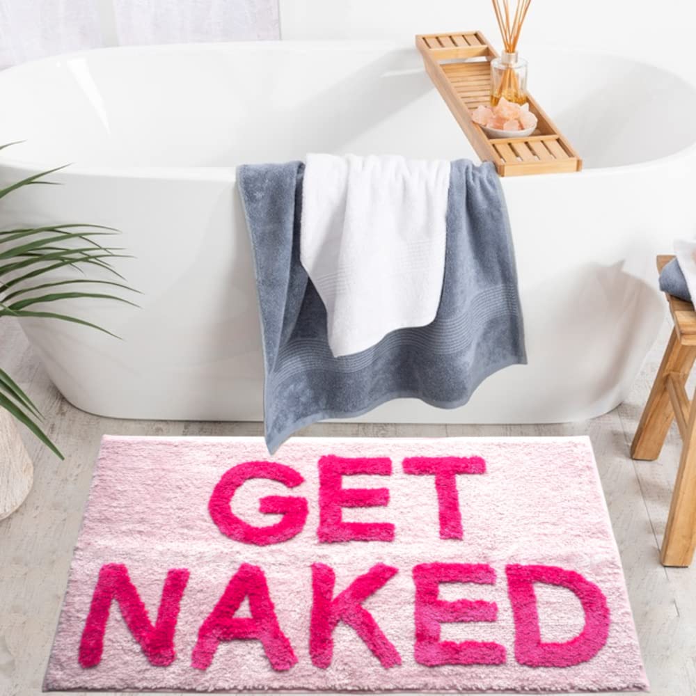 Evovee Get Naked Bath Rug Pink Funny Peach Blush Shower Funny Bathroom Decor for Girls Fun Cute Bath Mat Non-Slip Washable