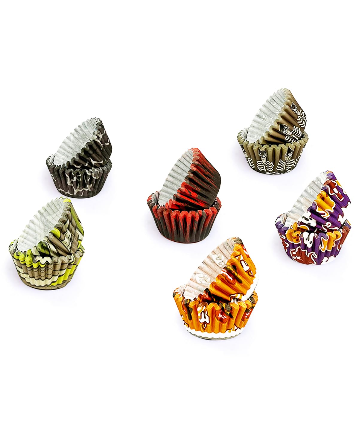 Qiqee Halloween Cupcake Liners Mini Muffin Liners For Halloween 300-Count 6 Original Design No Smell, Food Grade Baking Cups Pap