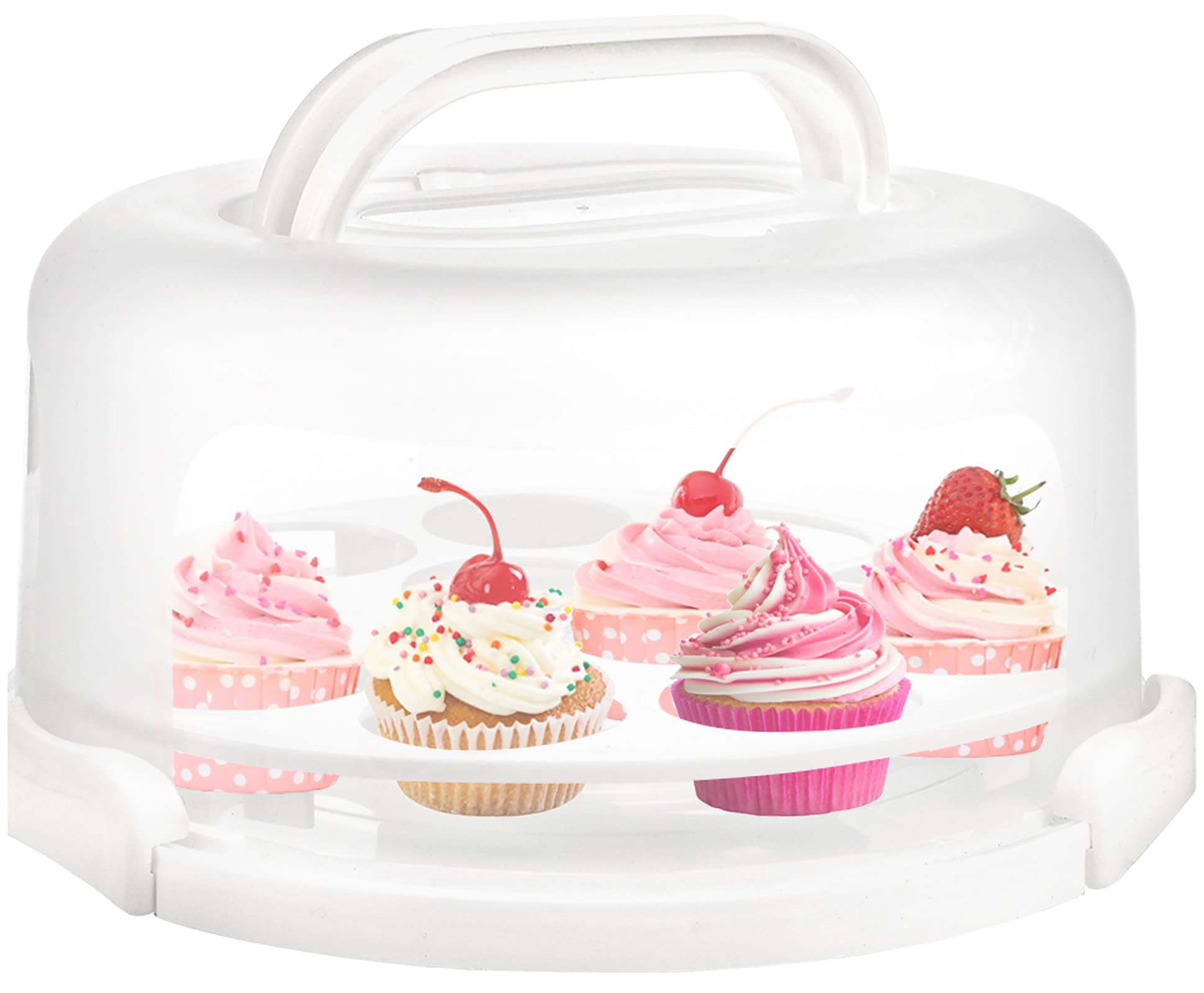Yesland Cake Carrier With Collapsible Handle - White Cake Container And Holder With Lid - Portable Plastic Round Cake Cover For