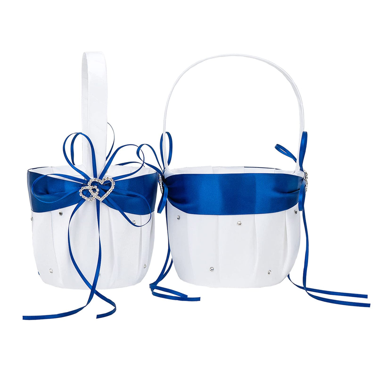 Arksu 2Pcs Wedding Flower Girl Basket With Double Heart For Rustic Bridal Wedding Shower Ceremony Anniversary-Royal Blue