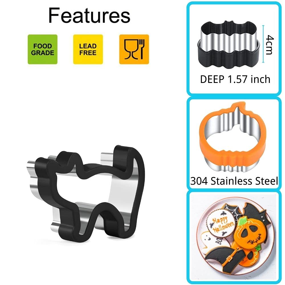 Crethinkaty 5 Pieces Halloween Cookie Cutters,Stainless Steel Biscuit Cutters With Comfort Grip,Sandwich Cutter Set For Baking-P