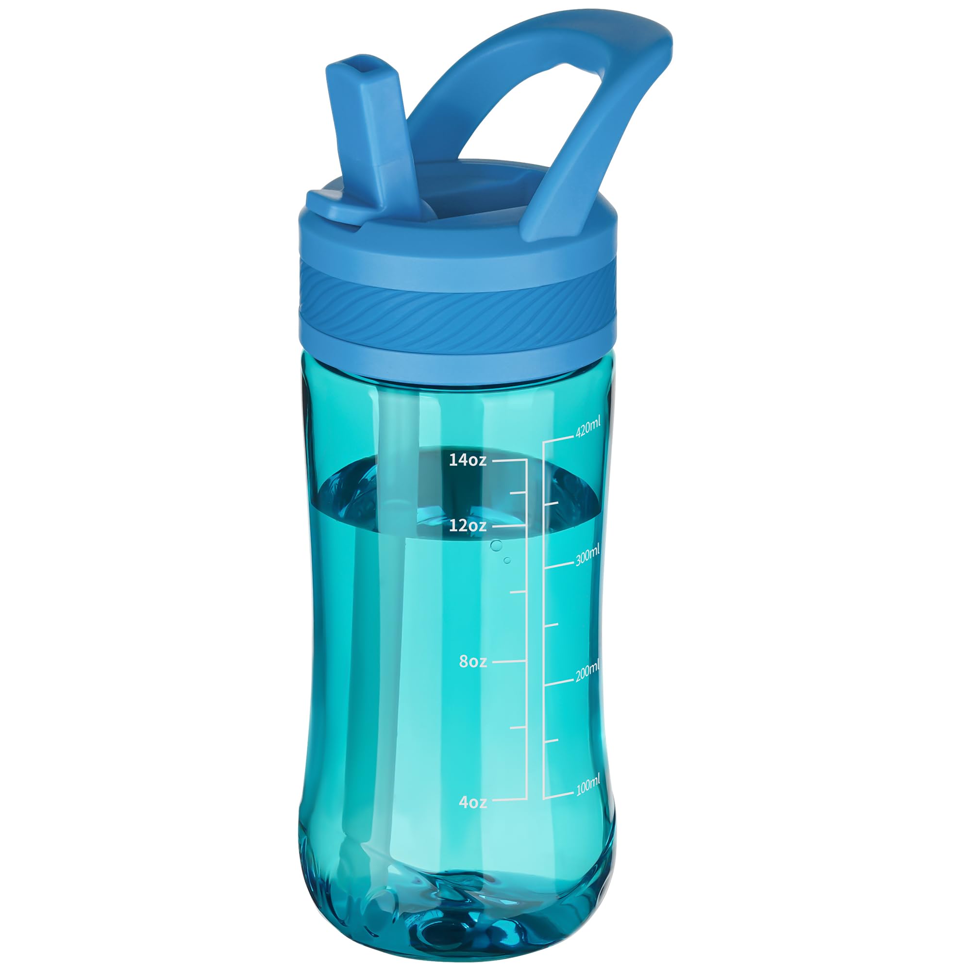 Edmyre Kids Clear Water Bottle 14oz Flip with Straw Carry Handle, Leakproof, Reusable, Tritan, BPA Free, Suitable for Boys and G