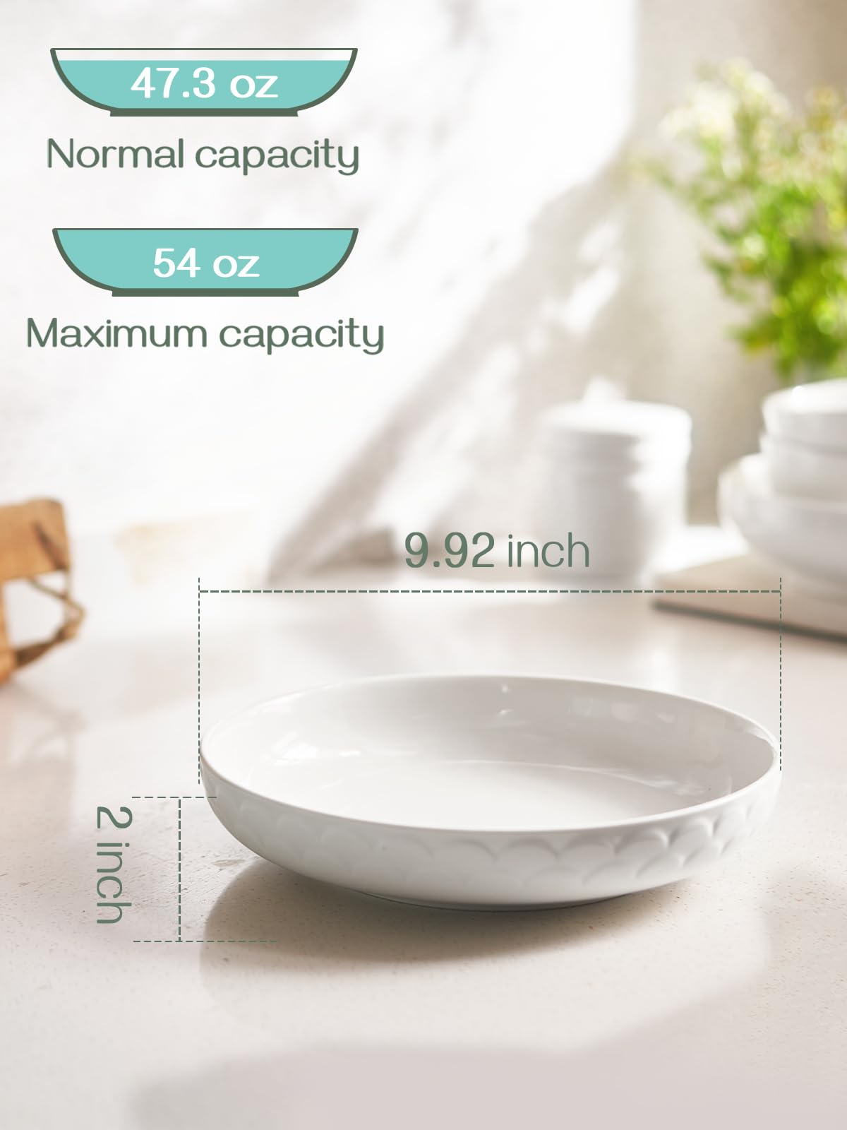 Dowan Pasta Bowls, 54 Oz Large Salad Serving Bowls, 10 ' ' Plates Bowls Set Of 4, White Ceramic Soup Bowls For Kitchen Meal Prep