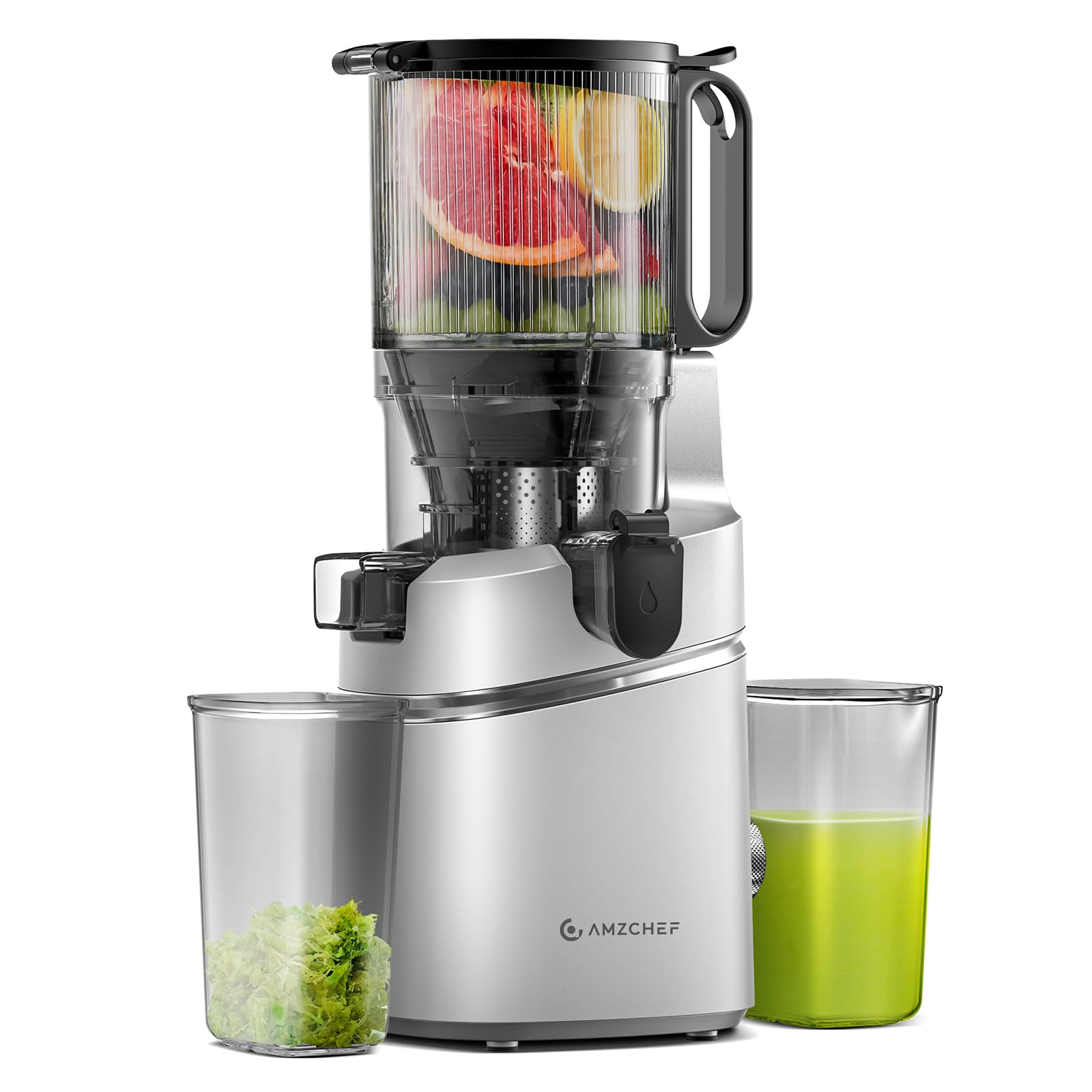 Juicer Machines, Amzchef 5.3-Inch Self-Feeding Masticating Juicer Fit Whole Fruits & Vegetables, Cold Press Electric Juicer Mach