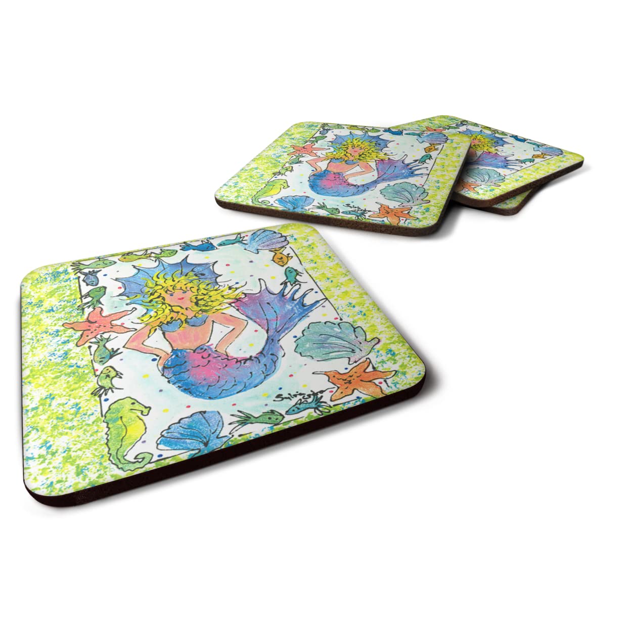 Carolines Treasures Mermaid Foam Coasters (Set of 4), 3.5 H x 3.5 W, Multicolor