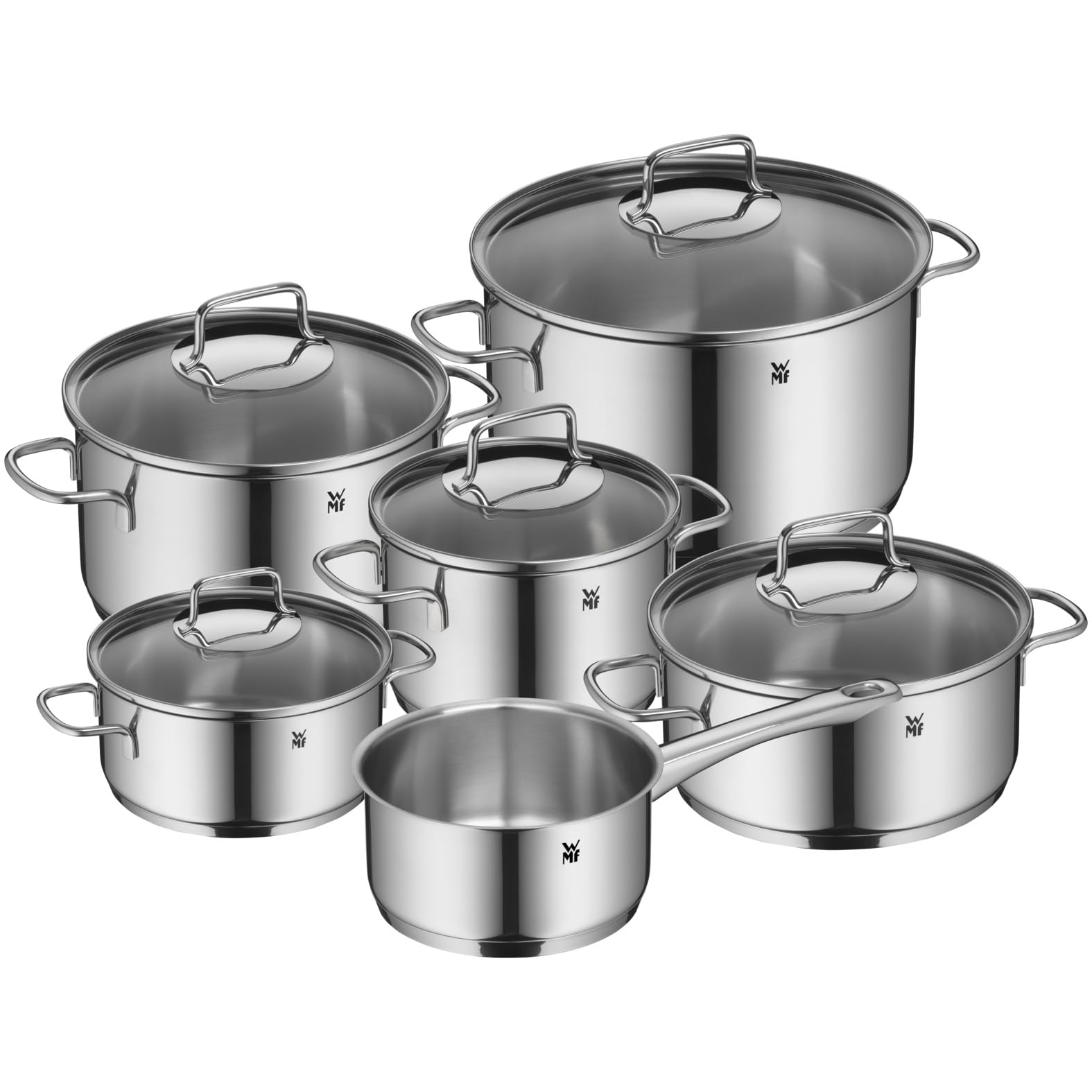 Wmf 6Piece Saucepan Set Astoria Pouring Rim, Glass Lid, Cromargan Polished Stainless Steel, Suitable For Induction Cookers, Dis