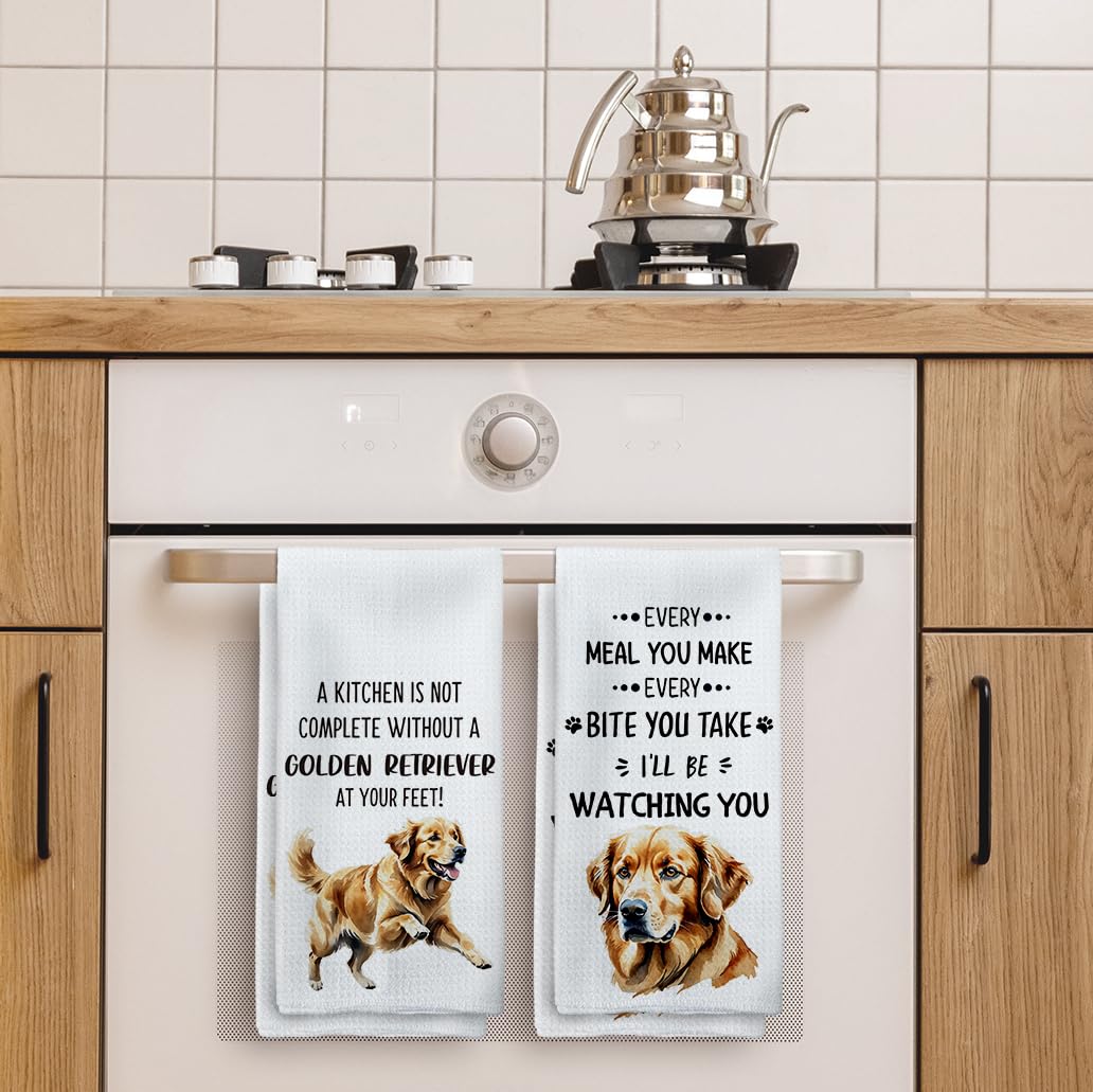 Tzhim Golden Retriever Gifts Kitchen Towels Set Of 2, Golden Retriever Gifts For Women, Golden Retriever Decor Hand Towels, Gold