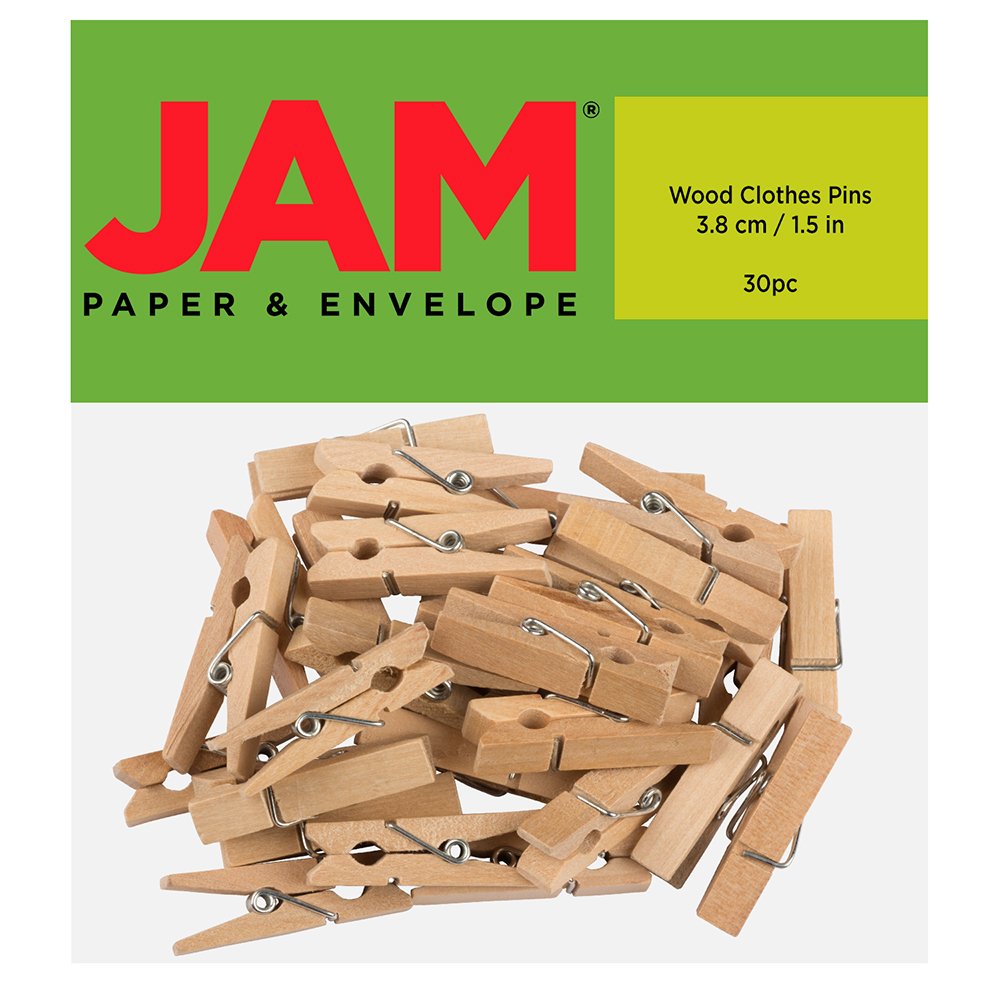 Jam Paper Wood Clip Clothespins - Large - 1 1/2 Inch - Natural - 30 Clothes Pins/Pack