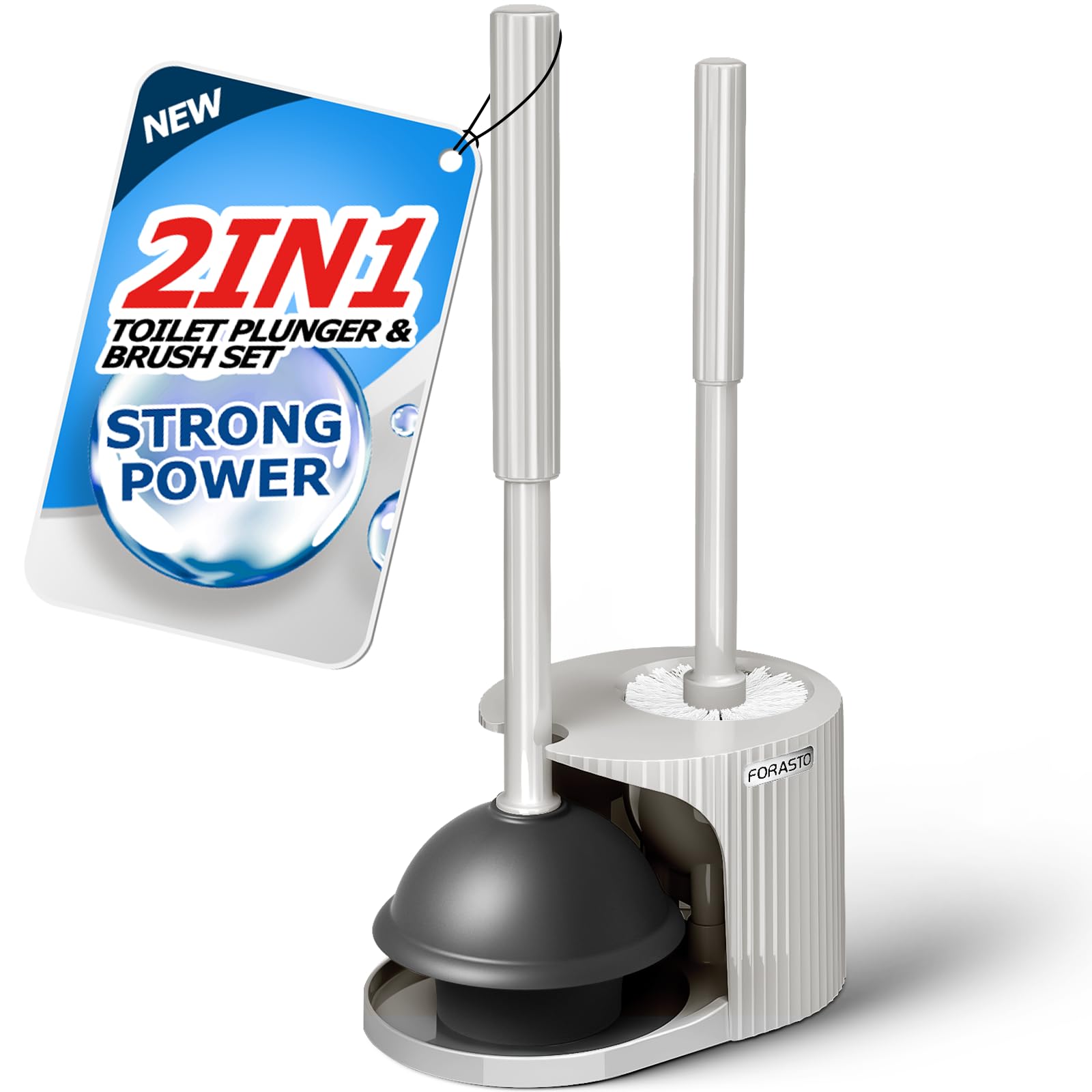 FORASTO 2 in 1 Toilet Plunger and Brush Set,Extended Handle Plunger,Toilet Bowl Brush Plunger Set,Bathroom Cleaning Tools,Cleani