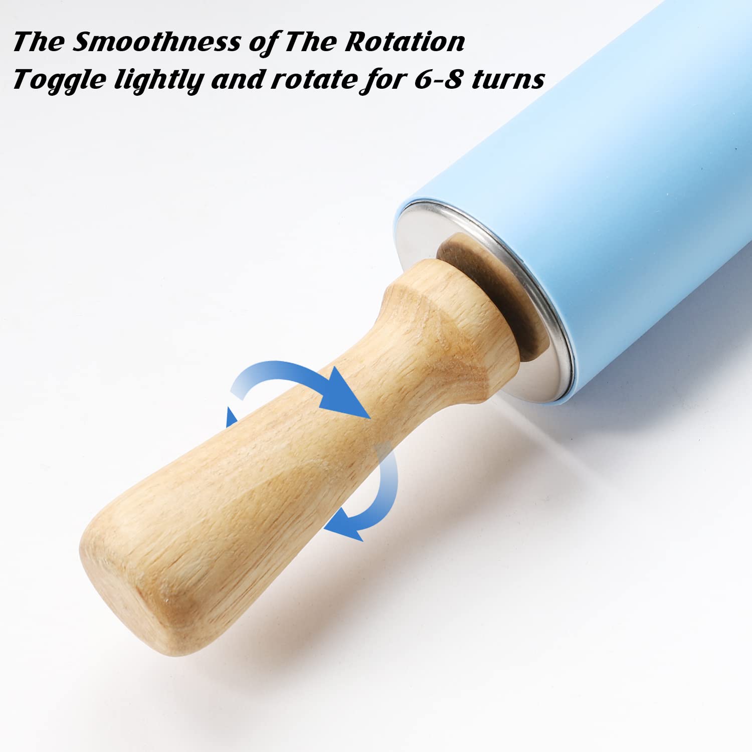 Honglida 15-Inch Silicone Rolling Pin For Baking, Stainless Steel Roller, Non-Stick Surface And Comfortable Wood Handles