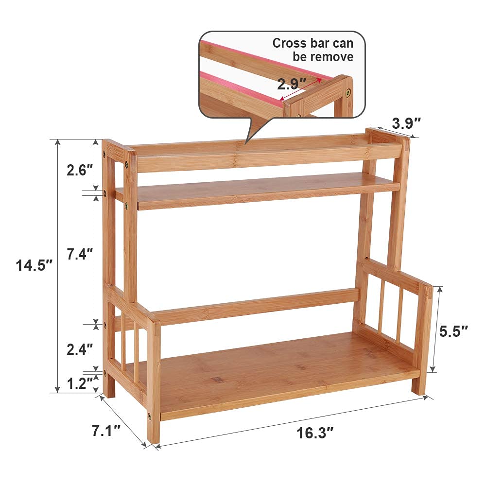 Ufine 2 Tier Bamboo Spice Rack Organizer Kitchen Countertop Storage Shelf Free Standing Holder Under Cabinet Bathroom for Variou