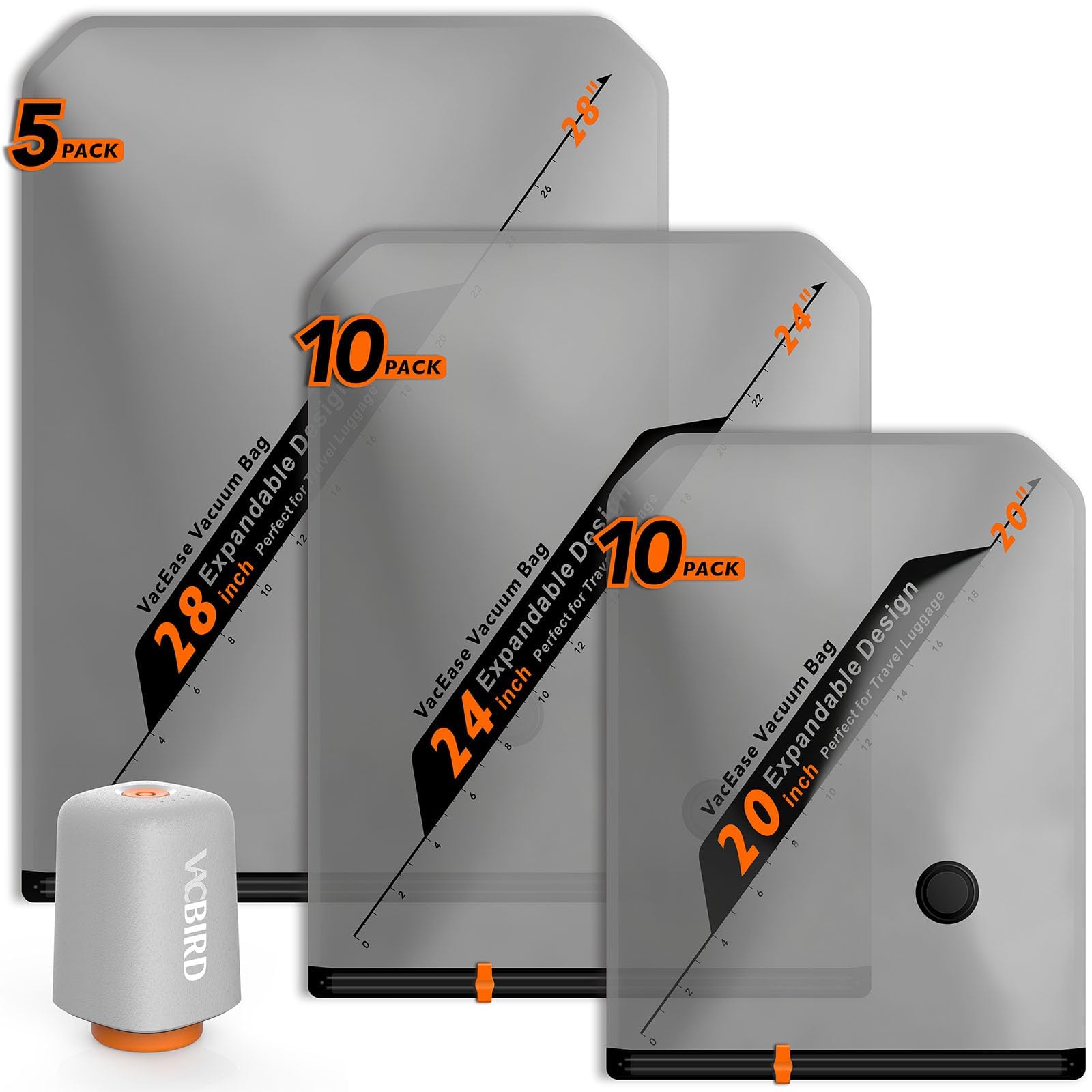 Rechargeable Wireless Pump Travel Storage Bags Set - 25 Pack Portable Space Saver Bags for Travel & Home - Vacuum Compression Pa