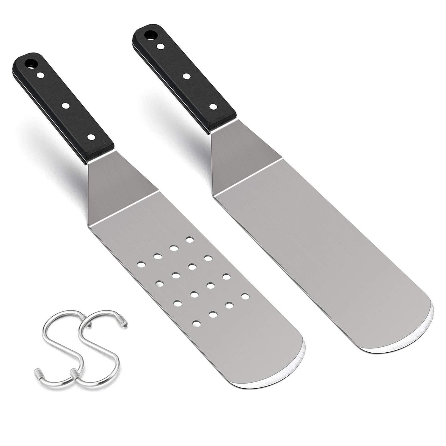 Hasteel Metal Griddle Spatula, Stainless Steel Long Spatula With Riveted Handle, Heavy Duty Perforated & Solid Spatula Burger Tu