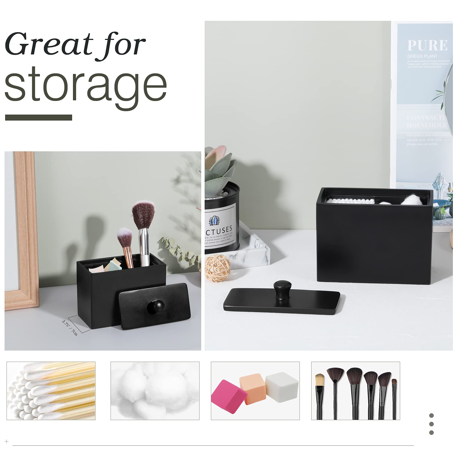 Luxspire Cotton Swab Holder  Qtip Holder Dispenser with Lid  2 Compartments Cotton Ball Holder  Bathroom Container for Cotton Round  Q Tip Jar  Floss  Bathroom Accessories - Matte Black