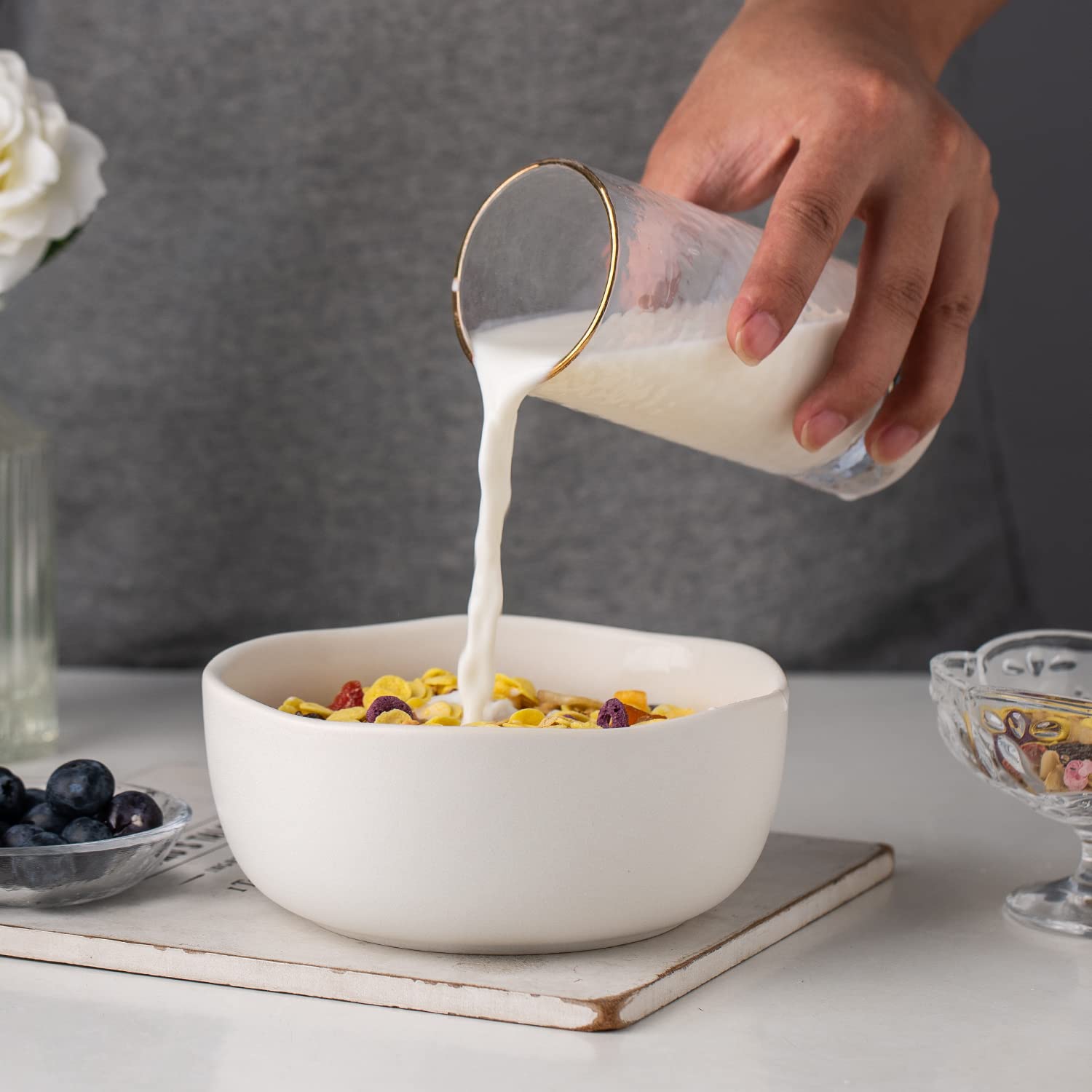 Amorarc Stoneware Cereal Bowls For Kitchen, 28Oz Large Ceramic Soup Bowls Set Of 4 For Meal, Snacks,Soup, Oven, Microwave&Dishwa