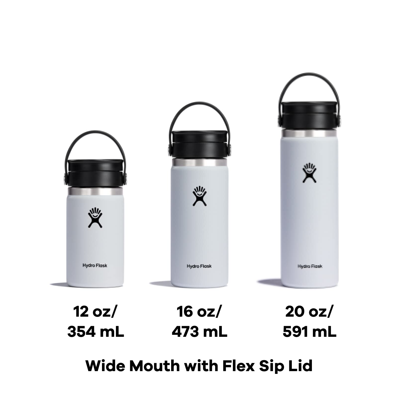 Hydro Flask Wide Mouth Bottle With Flex Sip Lid - Insulated Water Bottle Travel Cup Coffee Mug White 20 Oz