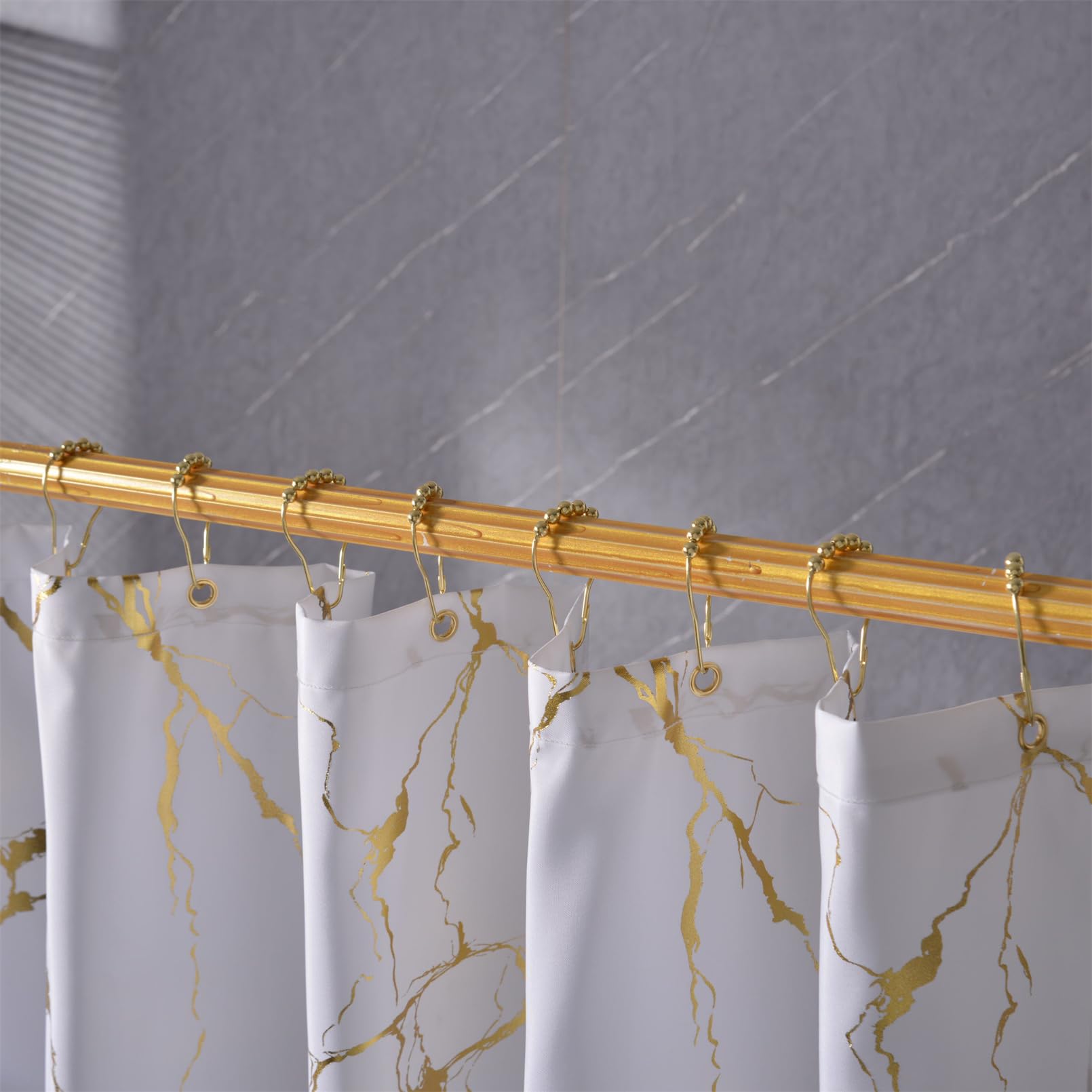 Hyawge White And Gold Marble Shower Curtains For Bathroom,Glitter Shower Curtain With Hooks,Unique Foil Gold Printed,Water Proof