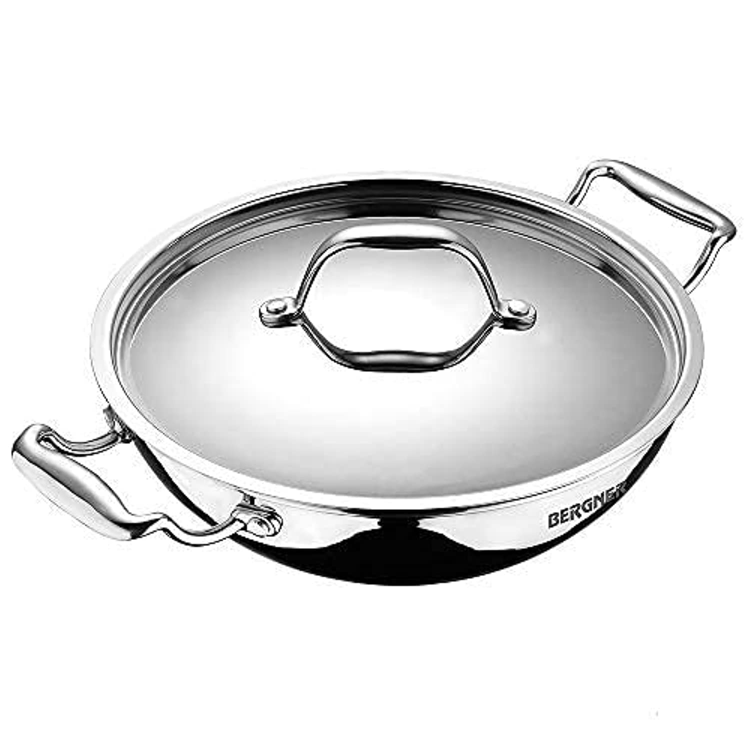 Bergner Argent Triply Stainless Steel 28Cm Deep Kadai With Stainless Steel Lid, 5.7 Liters Deep Kadhai With Lid, Food Safe, Stay