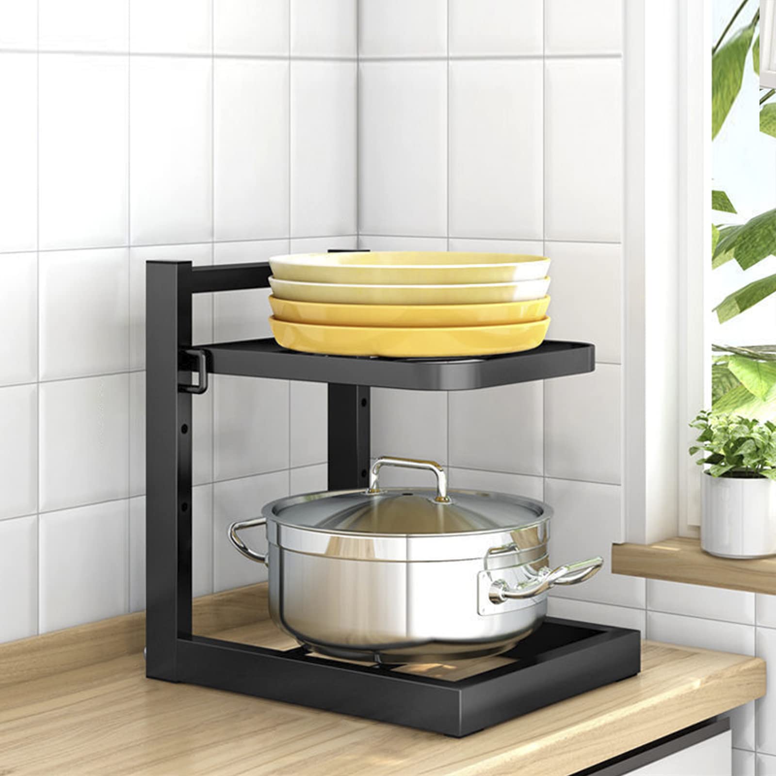 Jaugufiy 2 Tier Adjustable Pots and Pans Organizer, Pot Holder Rack Under Sink for Cabinet for Kitchen Counter Lid Organizer Pot