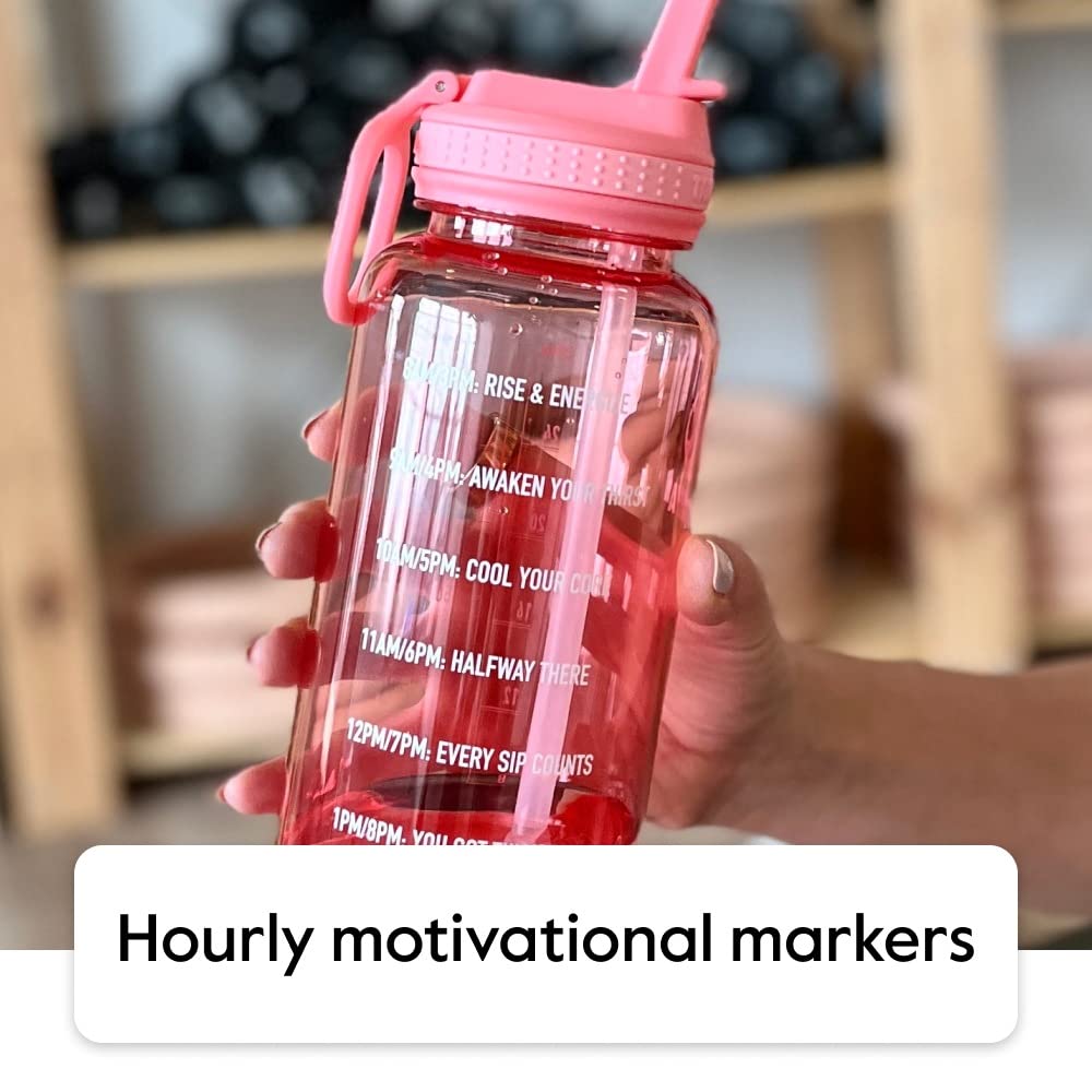 Takeya 32 Oz Motivational Water Bottle With Straw Lid With Time Marker, Premium Quality Bpa Free Tritan Plastic, Flutter Pink