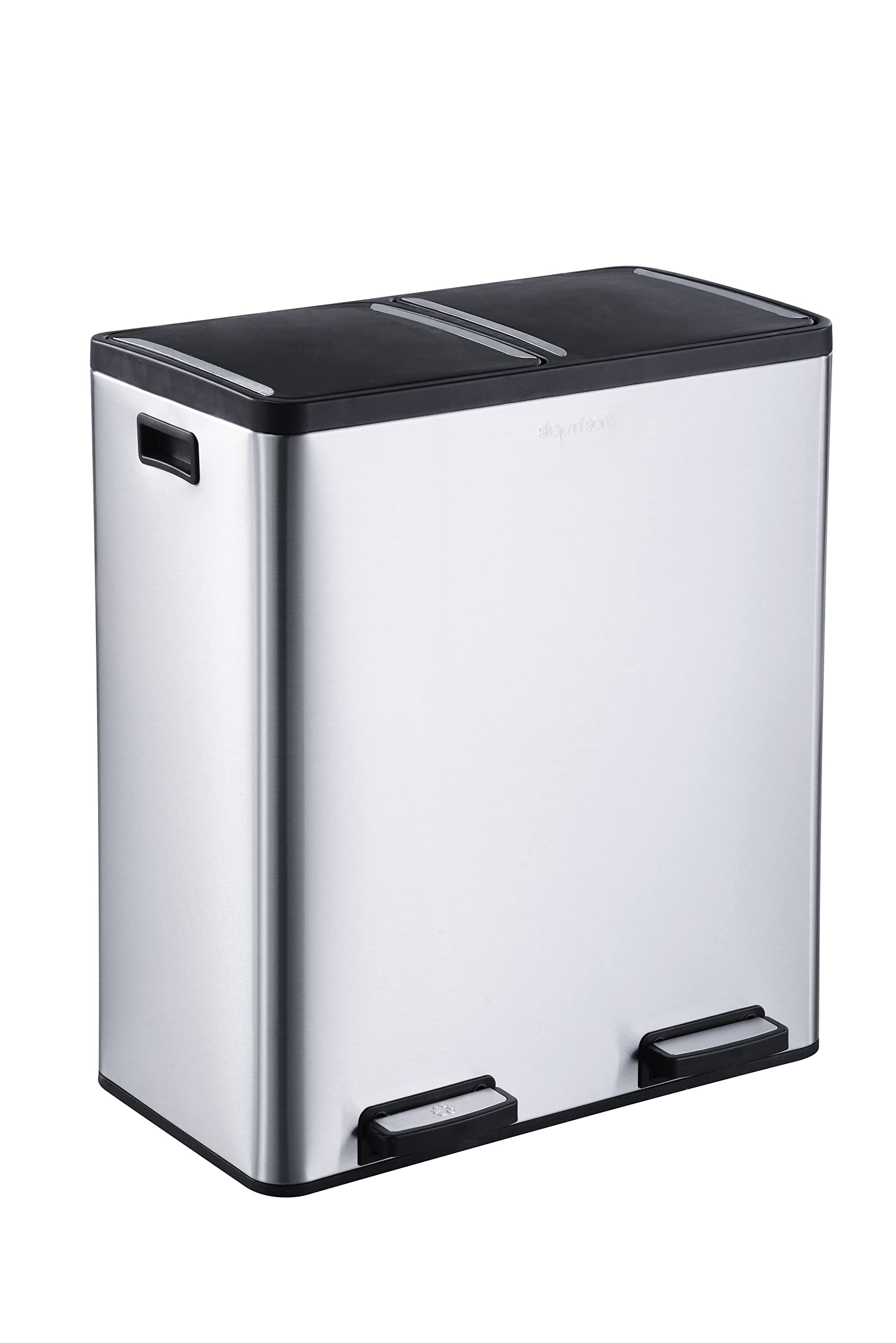 The Step N Sort 18.5 Gallon Extra Large Capacity, Soft-Step, Dual Trash and Recycling Bin with Removable Inner Bins, Silver