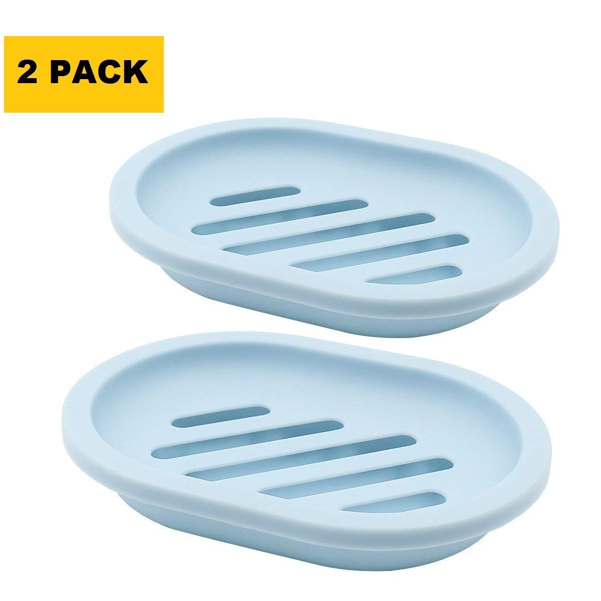 Topsky 2-Pack Soap Dish With Drain, Soap Holder, Soap Saver, Easy Cleaning, Dry, Stop Mushy Soap (Blue)