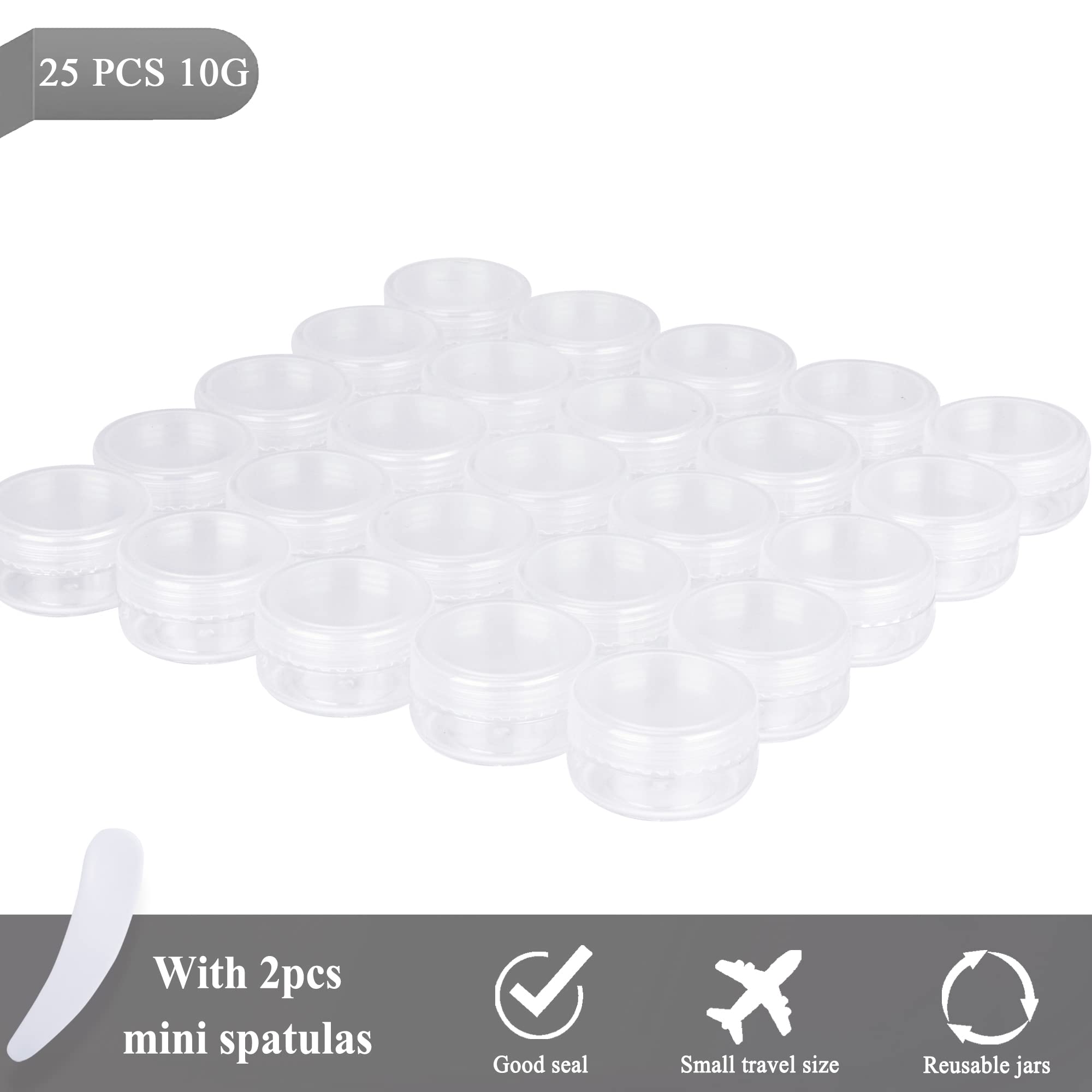 25Pcs 10 Gram Sample Containers, 10Ml Empty Jars With Lids, Small Cosmetic Containers, Mini Sample Jars With 2Pcs Mini Spatulas