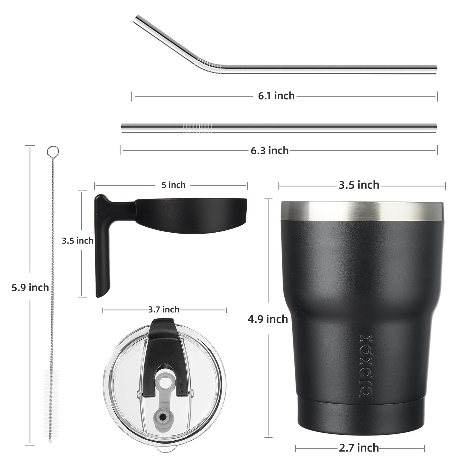 Bjpkpk Tumbler With Handle 10 Oz Stainless Steel Double Wall Insulated Tumbler Cups With Lid And Straw,Black